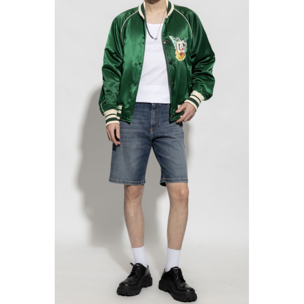 Dolce & Gabbana Green Cotton Jacket with Floral Logo Print