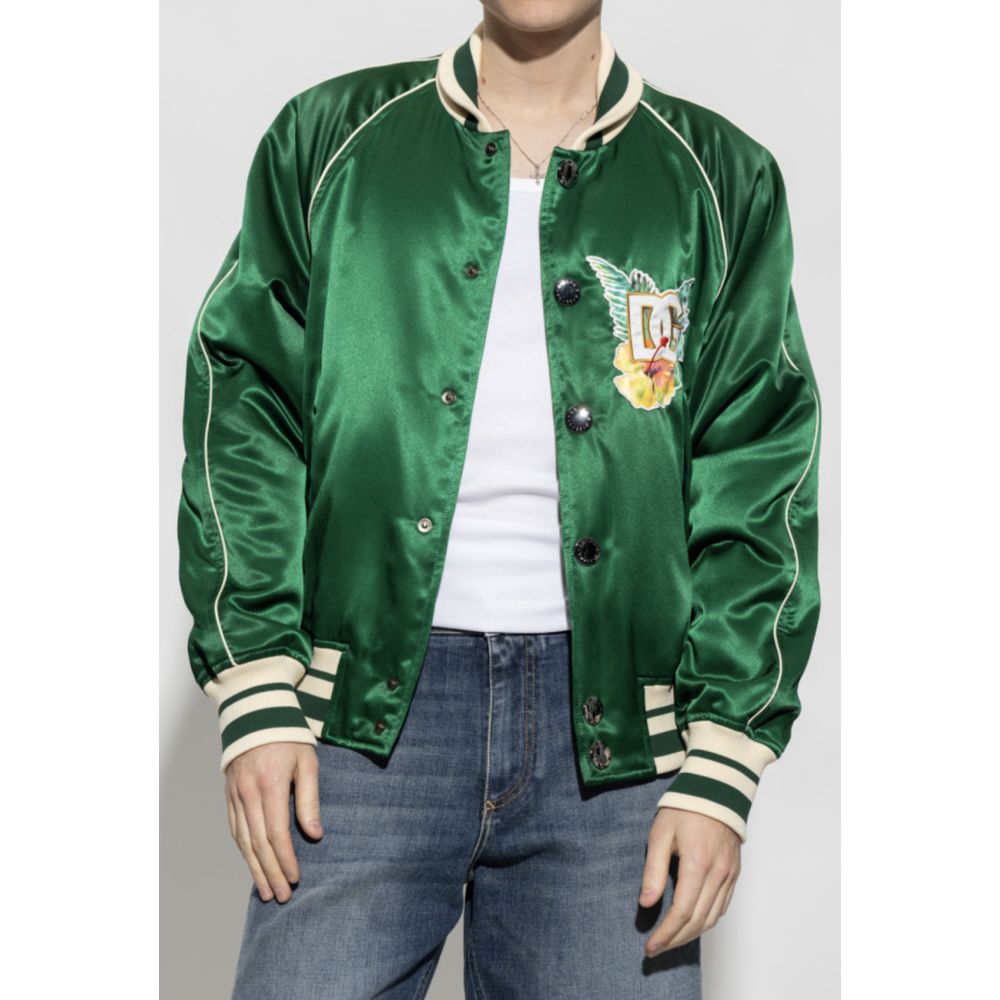 Dolce & Gabbana Green Cotton Jacket with Floral Logo Print