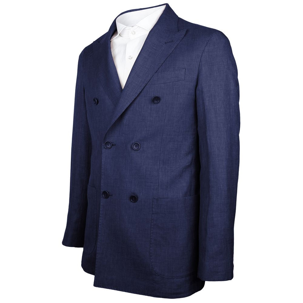 Made in Italy Blue Linen Blazer with Timeless Elegance