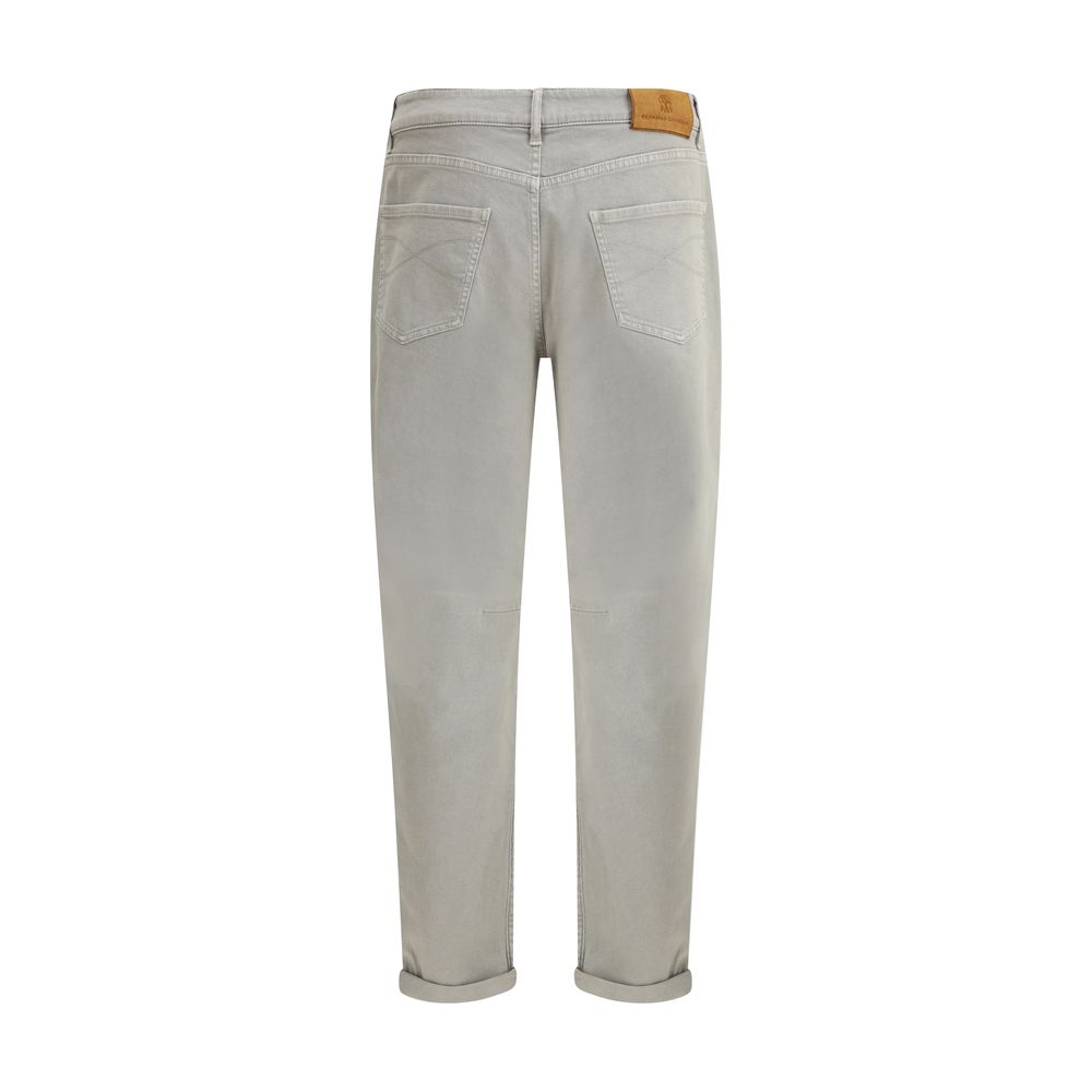 Brunello Cucinelli Beige Cotton Pants with Turn-Up Hem
