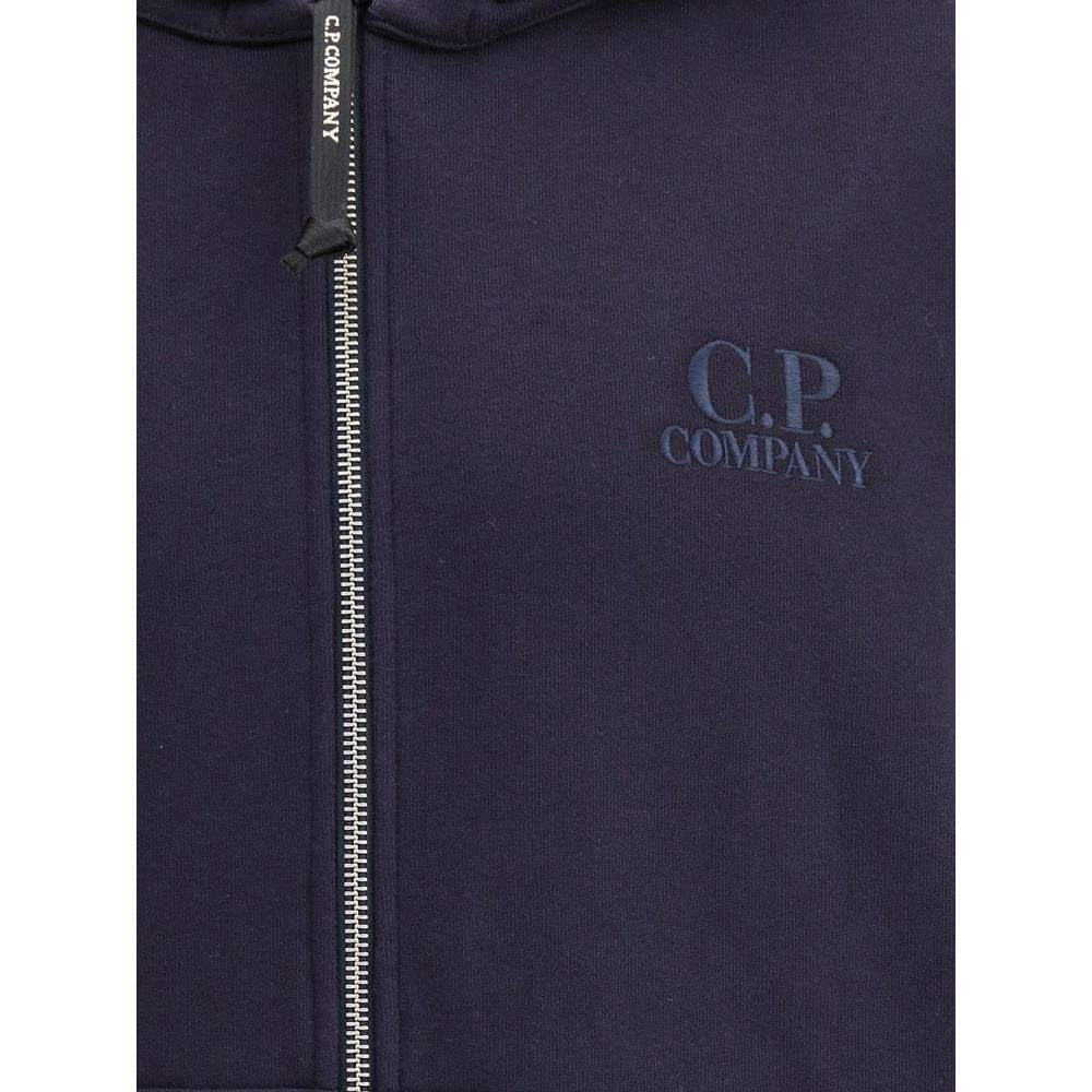C.P. Company Grey Cotton Hoodie with Zipper for Elevated Casual Style