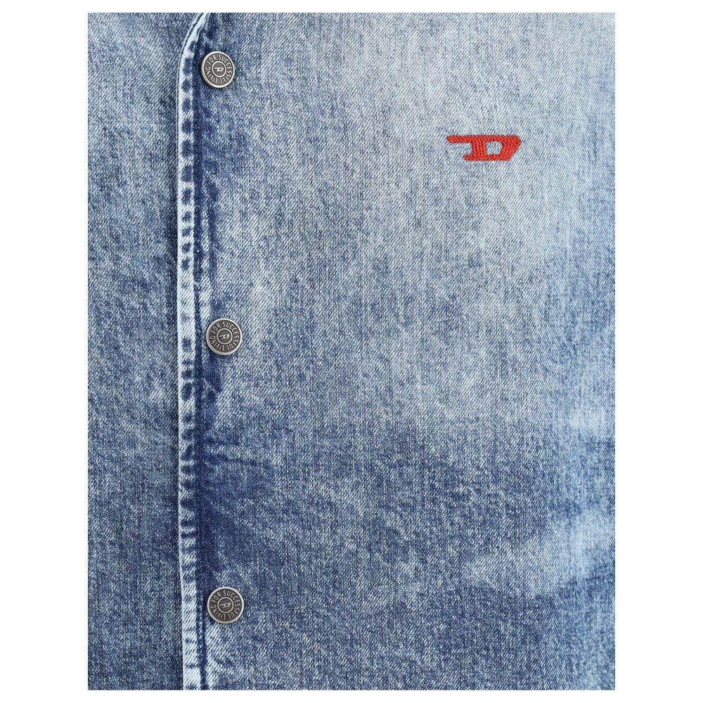 Diesel Blue Distressed Tencel Denim Shirt