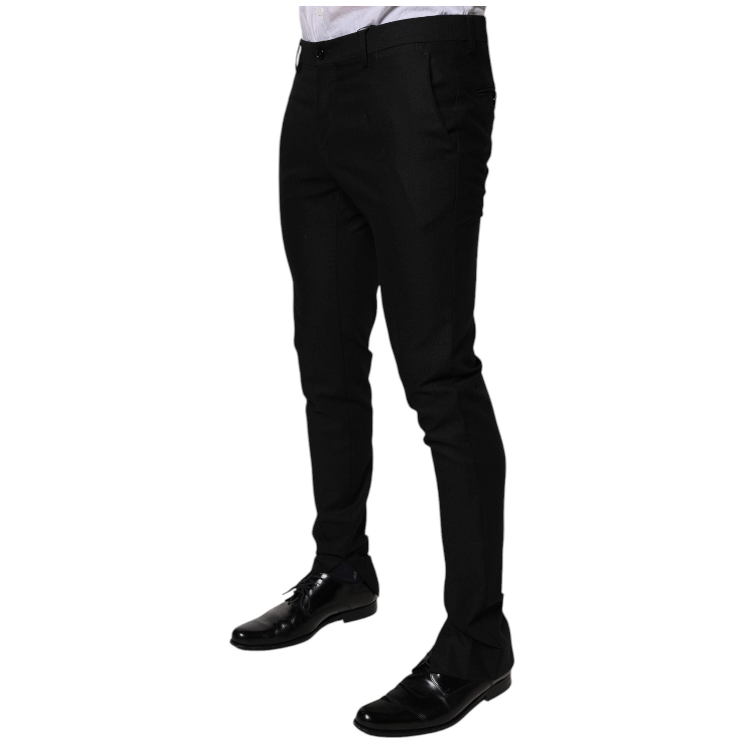 Dolce & Gabbana Black Virgin Wool Skinny Dress Formal Pants