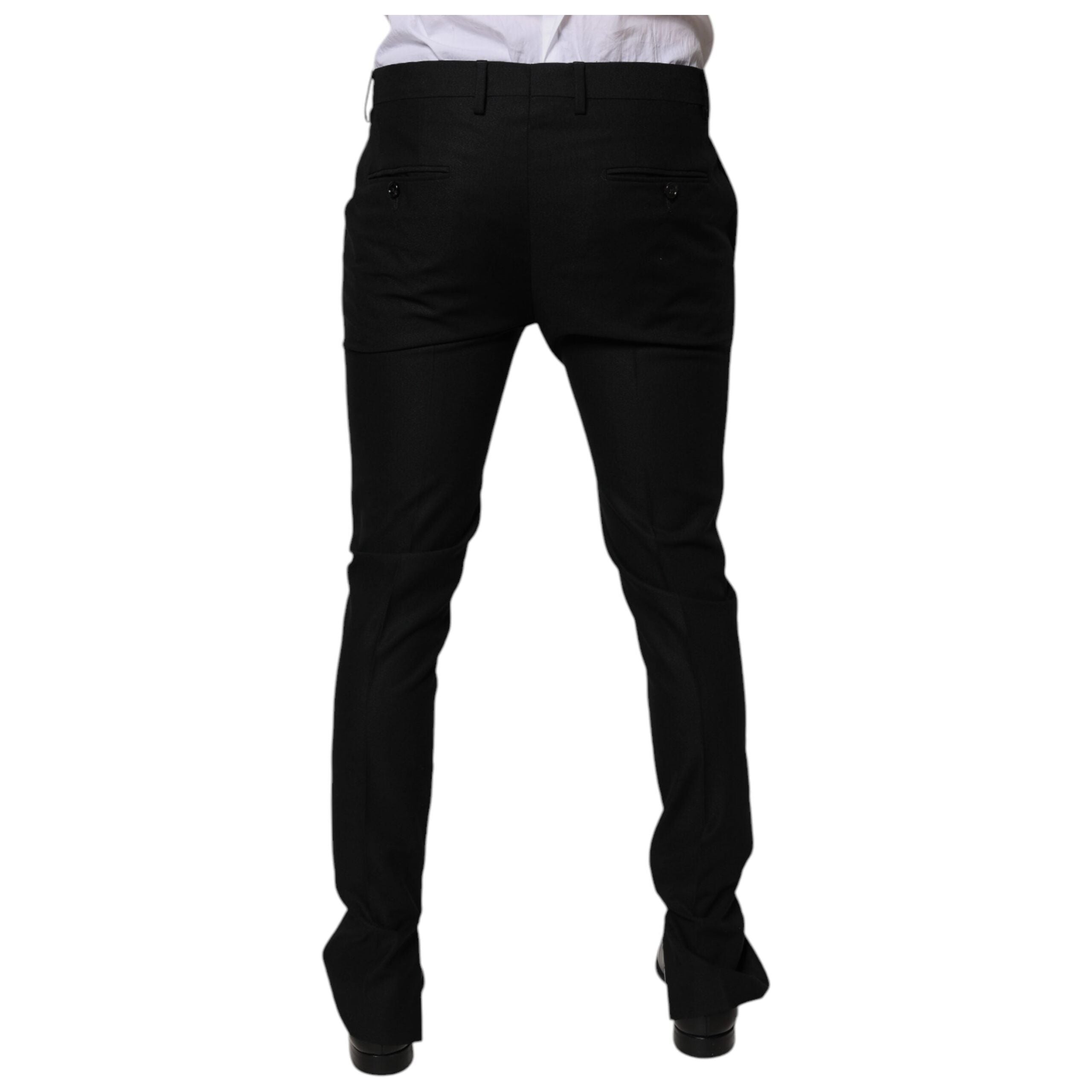 Dolce & Gabbana Black Virgin Wool Skinny Dress Formal Pants