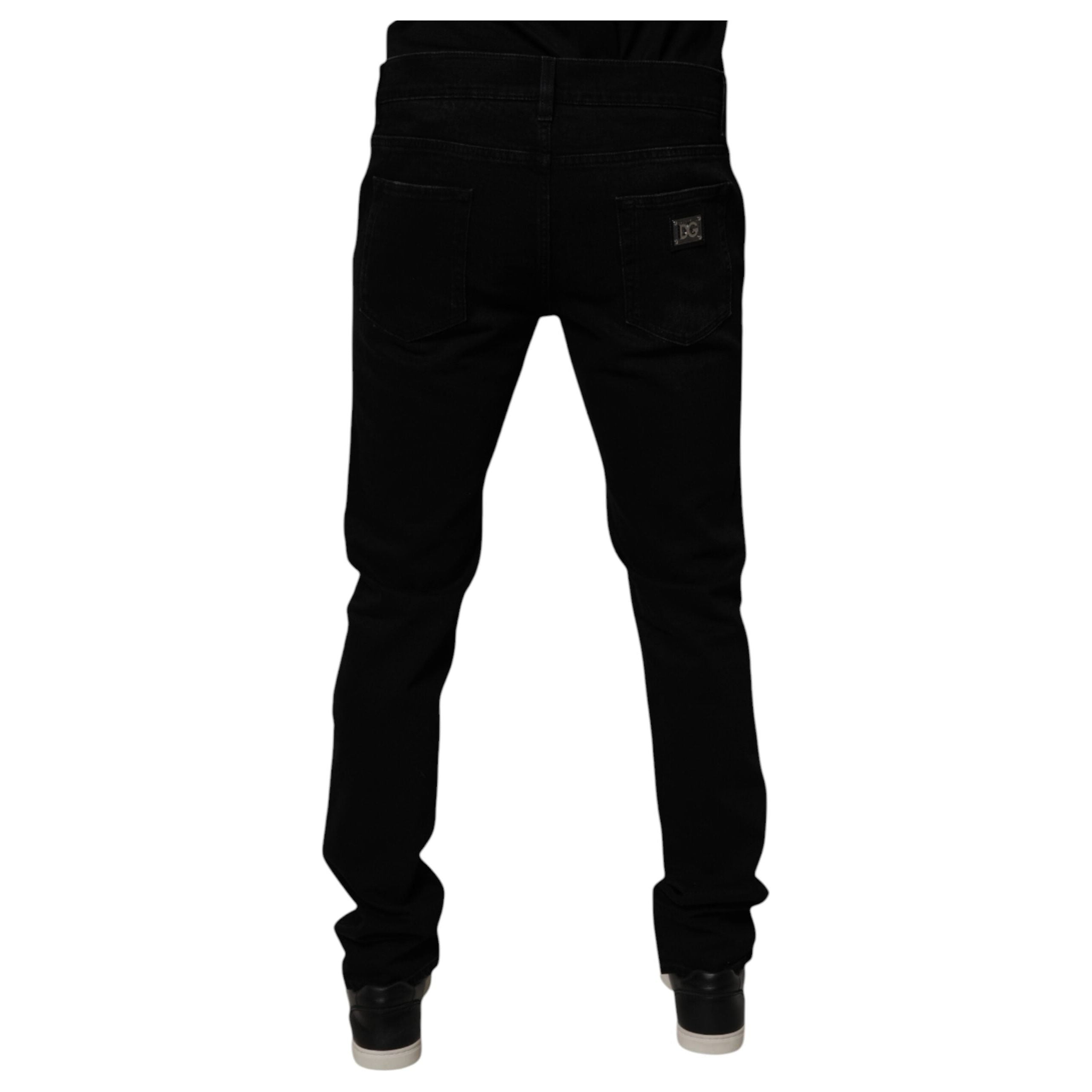 Dolce & Gabbana Black Cotton Tattered Skinny Denim Jeans