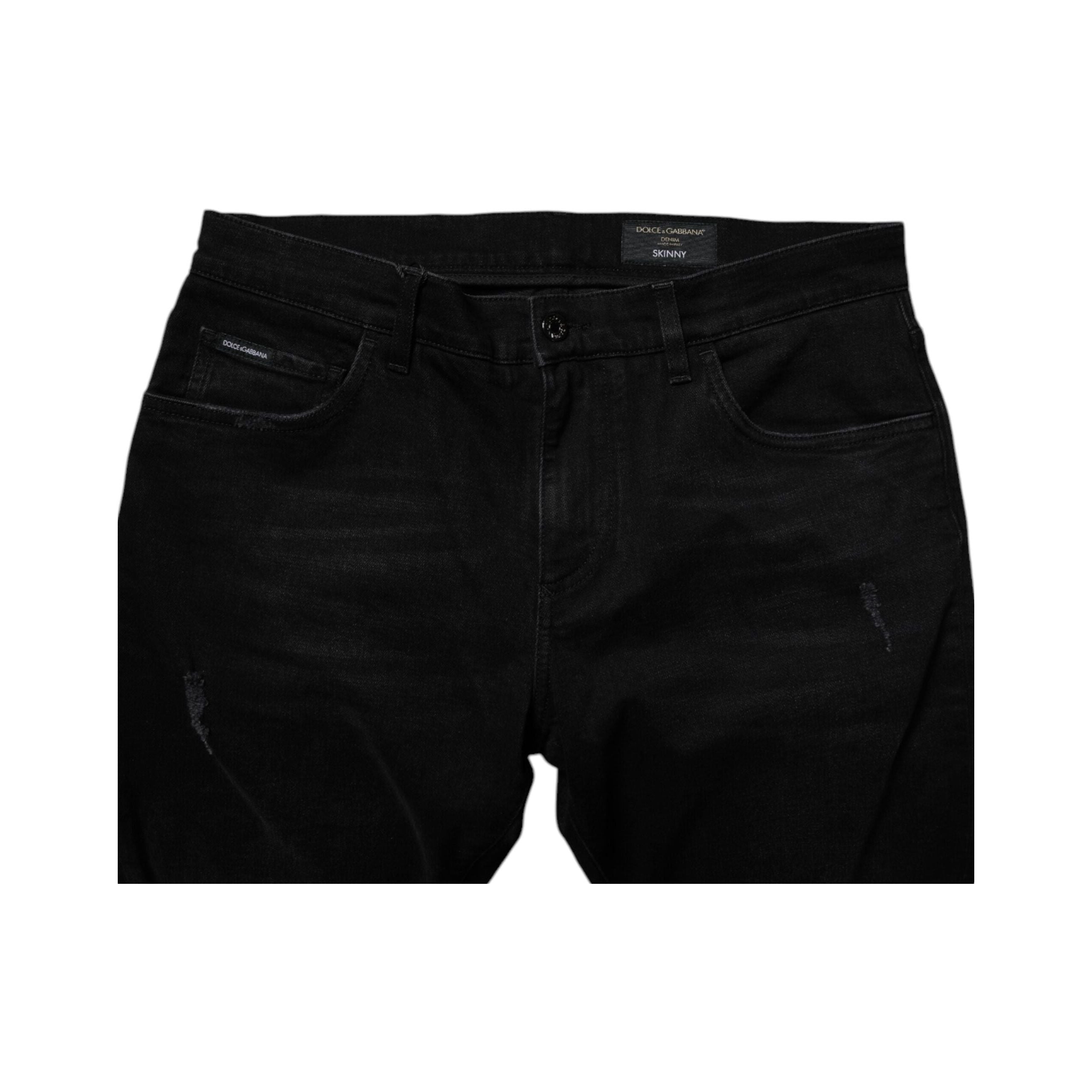 Dolce & Gabbana Black Cotton Tattered Skinny Denim Jeans