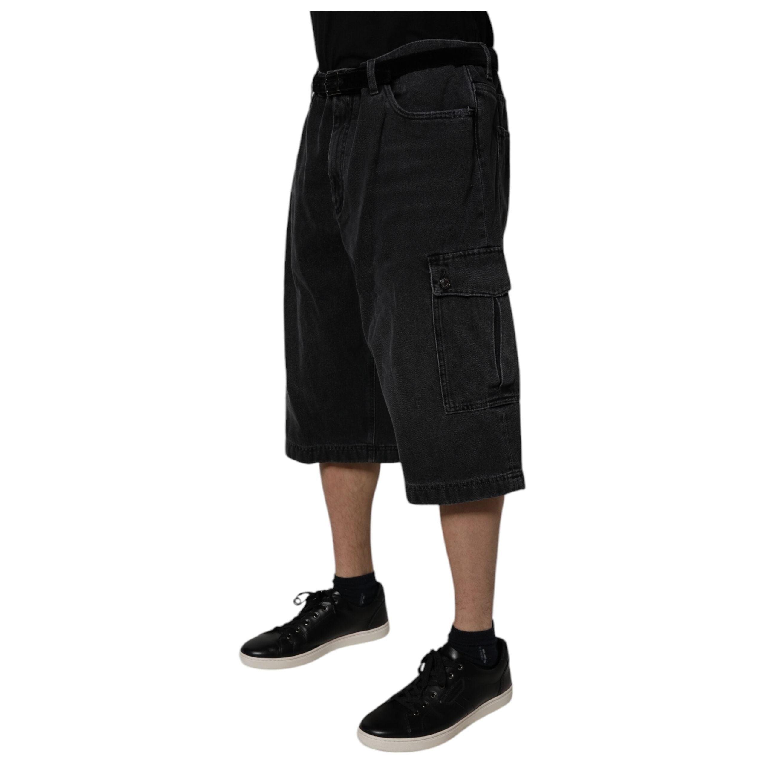 Dolce & Gabbana Black Cotton Cargo Denim Bermuda Shorts