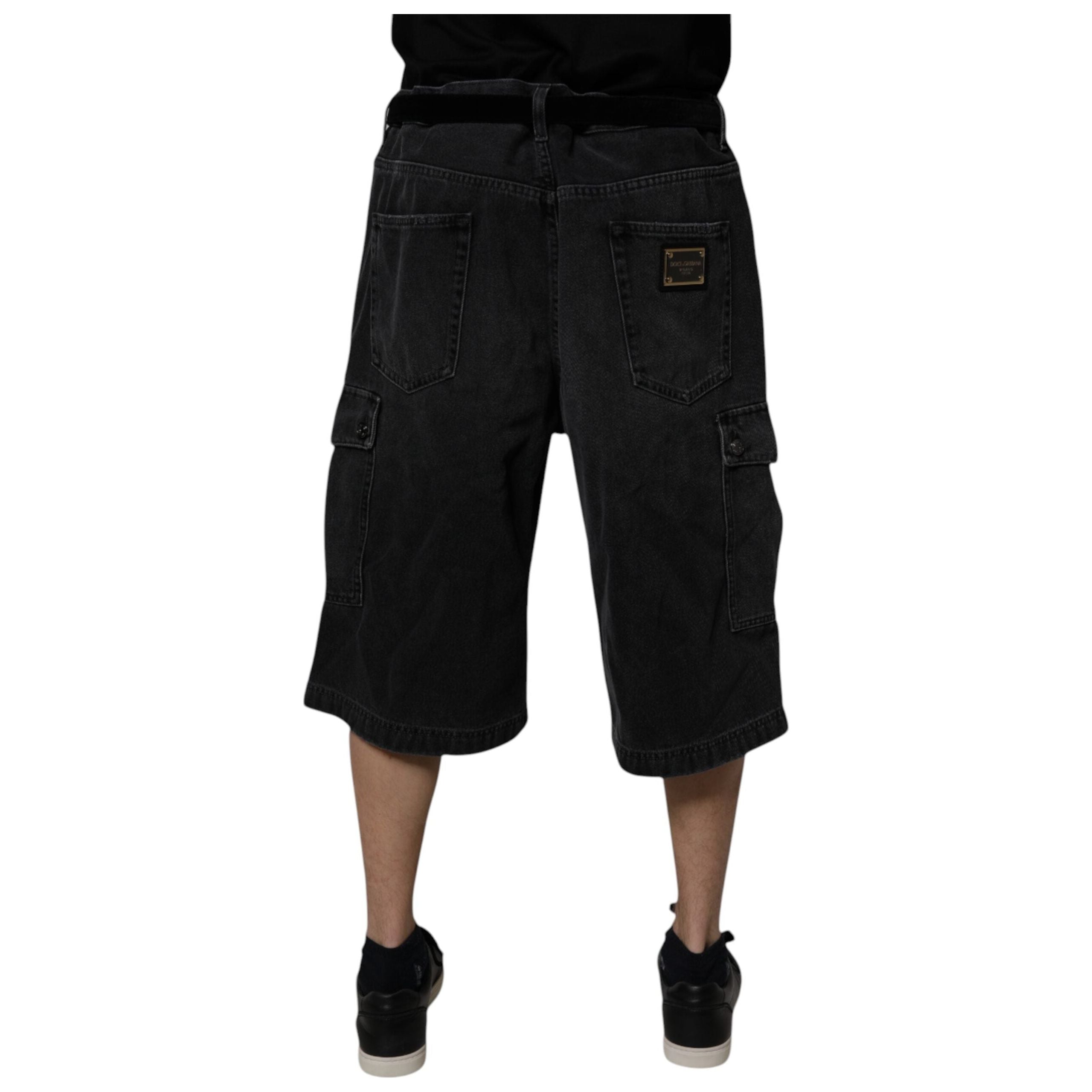 Dolce & Gabbana Black Cotton Cargo Denim Bermuda Shorts