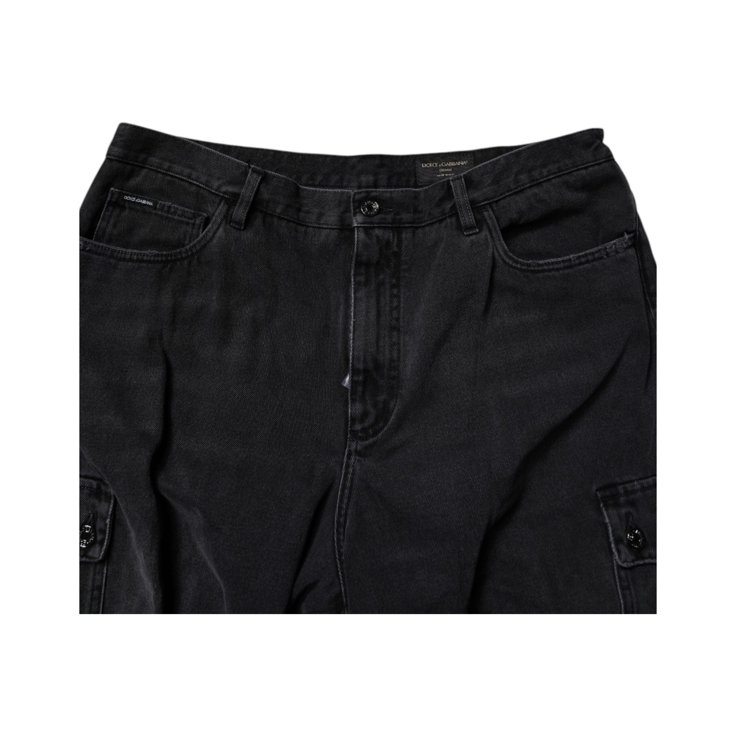 Dolce & Gabbana Black Cotton Cargo Denim Bermuda Shorts