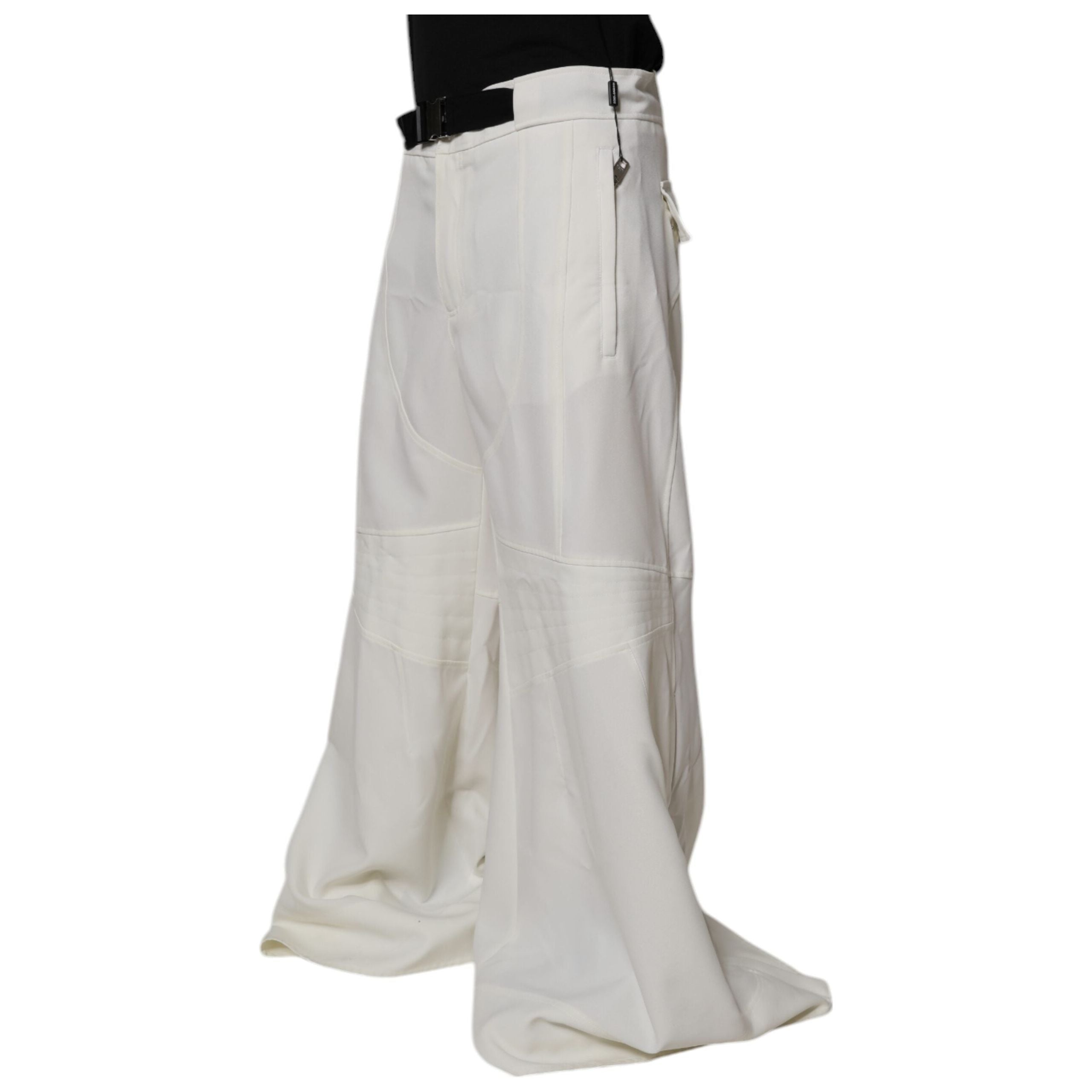 Dolce & Gabbana White Crepe Wide Leg Pants Elegance