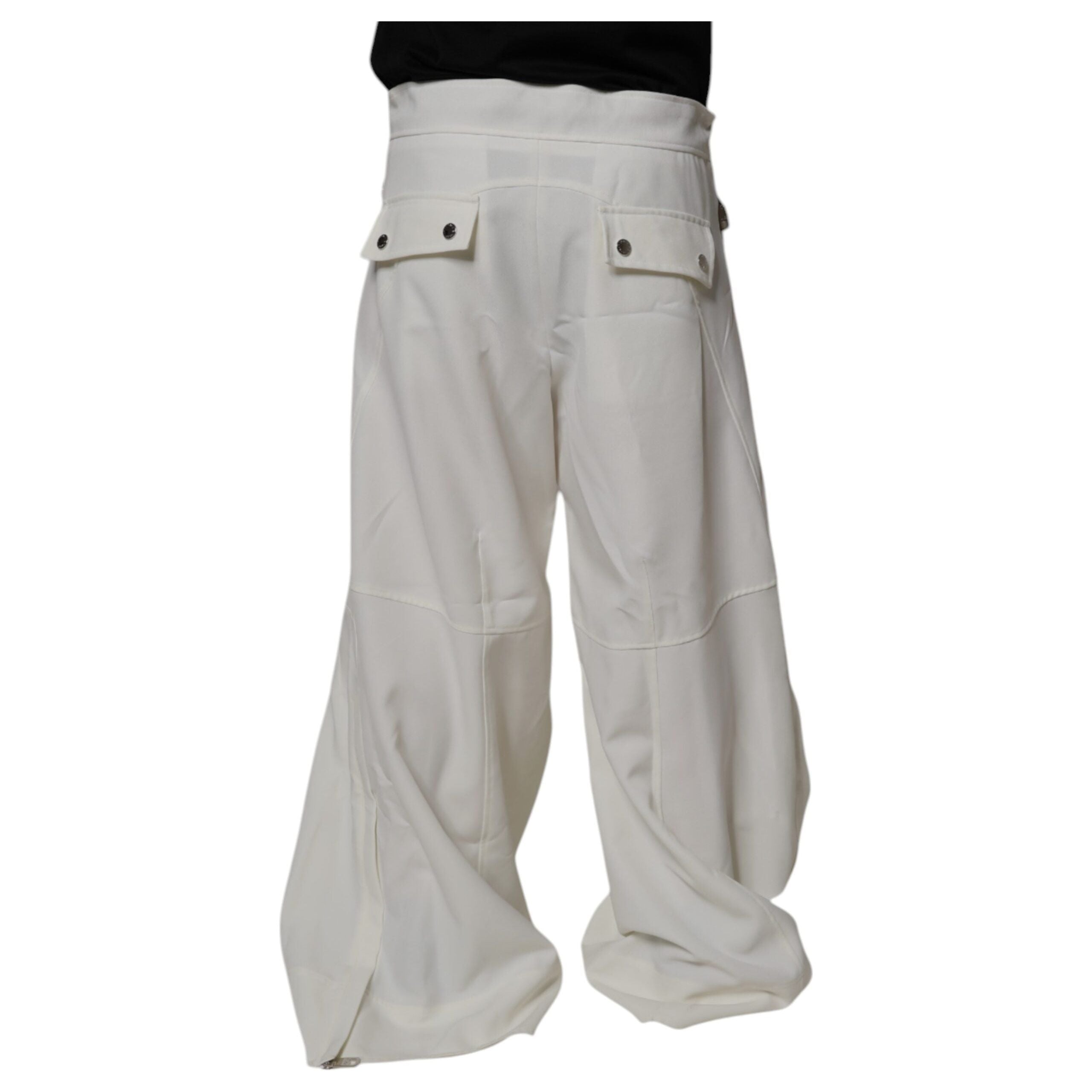 Dolce & Gabbana White Crepe Wide Leg Pants Elegance