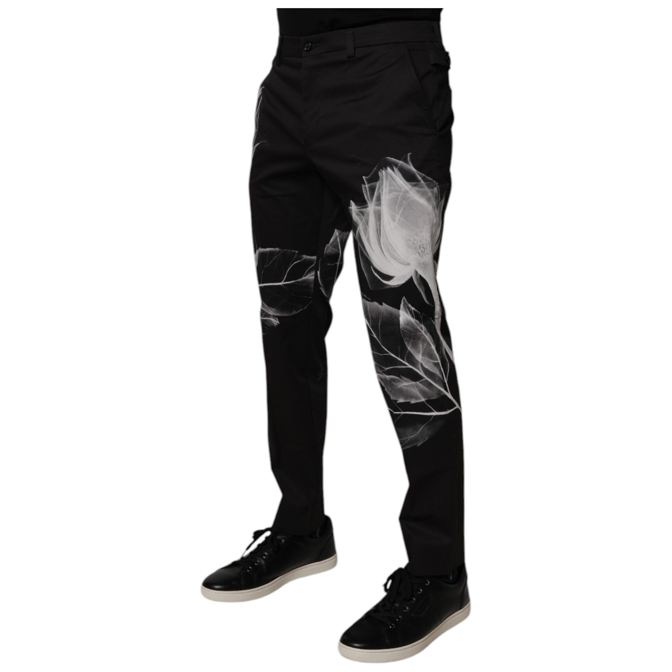 Dolce & Gabbana Black Cotton Floral Skinny Dress Pants