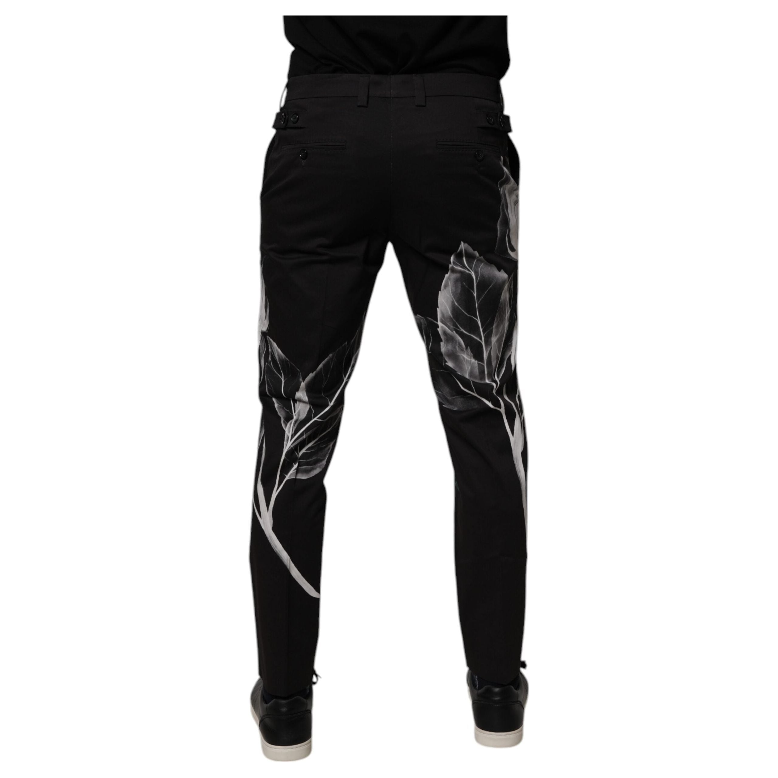 Dolce & Gabbana Black Cotton Floral Skinny Dress Pants