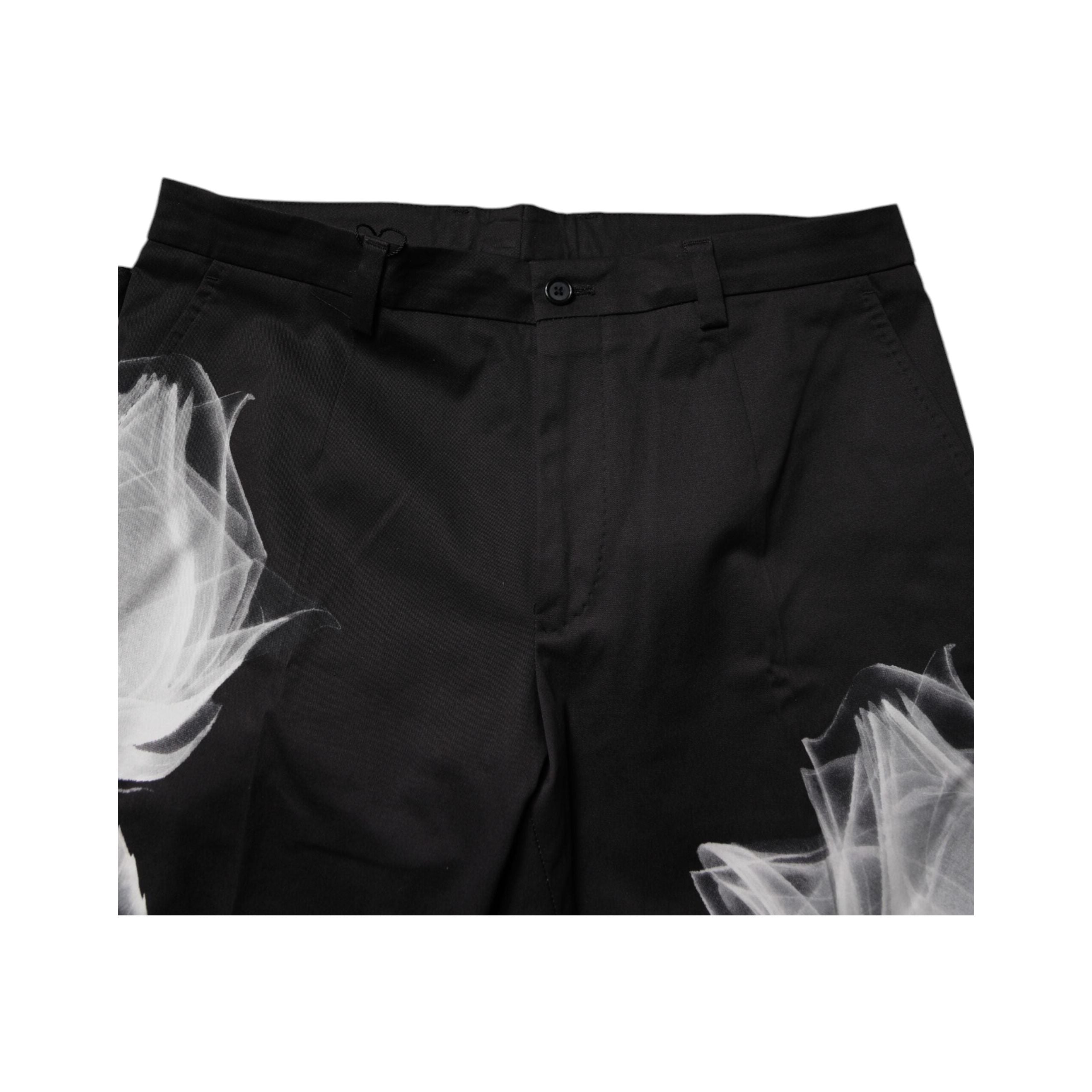 Dolce & Gabbana Black Cotton Floral Skinny Dress Pants