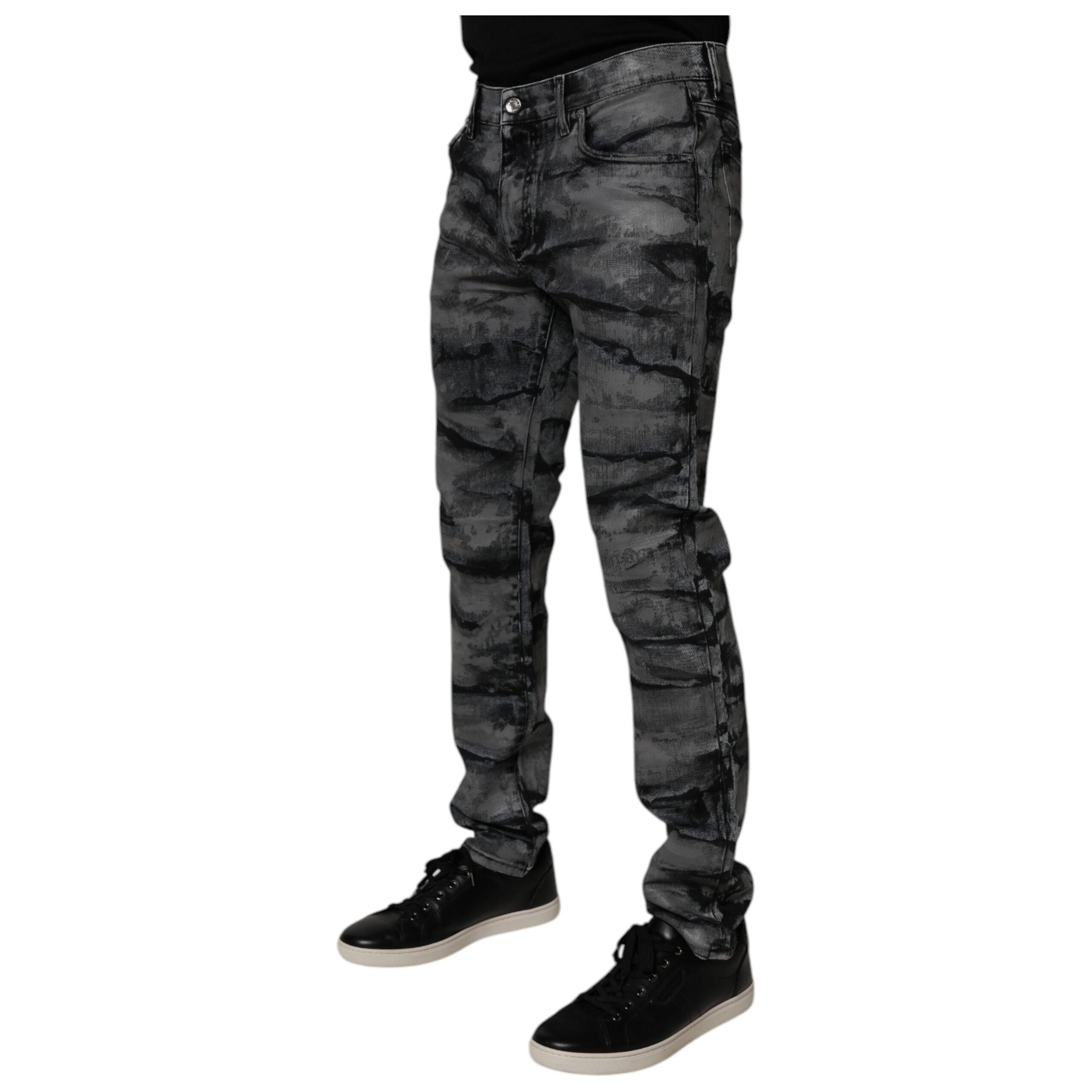 Dolce & Gabbana Gray Tie Dye Cotton Skinny Denim Jeans