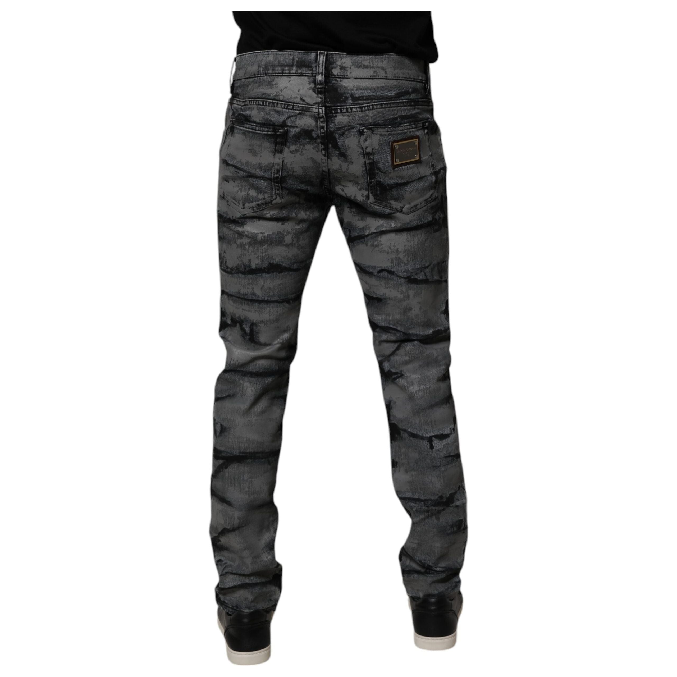 Dolce & Gabbana Gray Tie Dye Cotton Skinny Denim Jeans