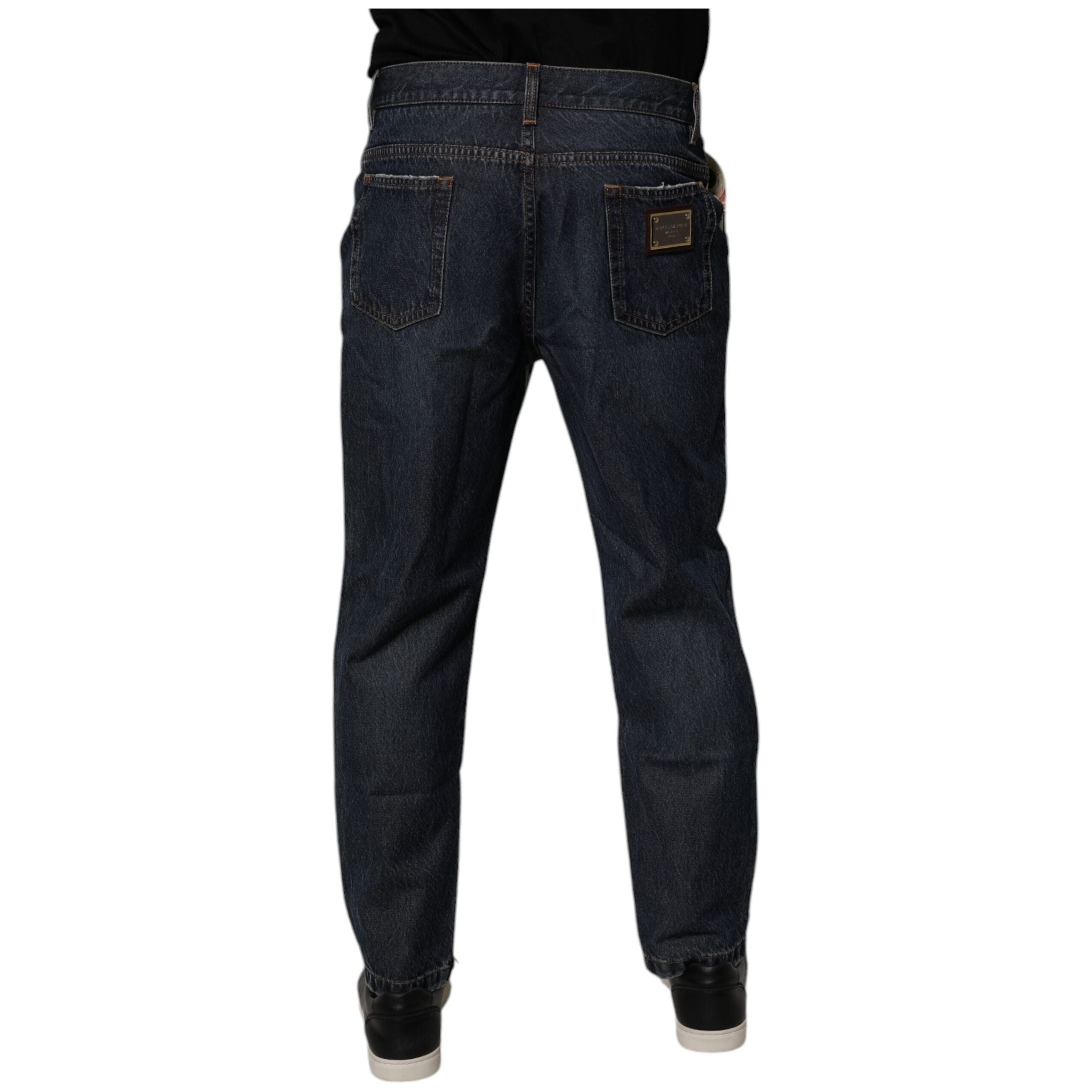 Dolce & Gabbana Beige Blue Floral Cotton Denim Jeans