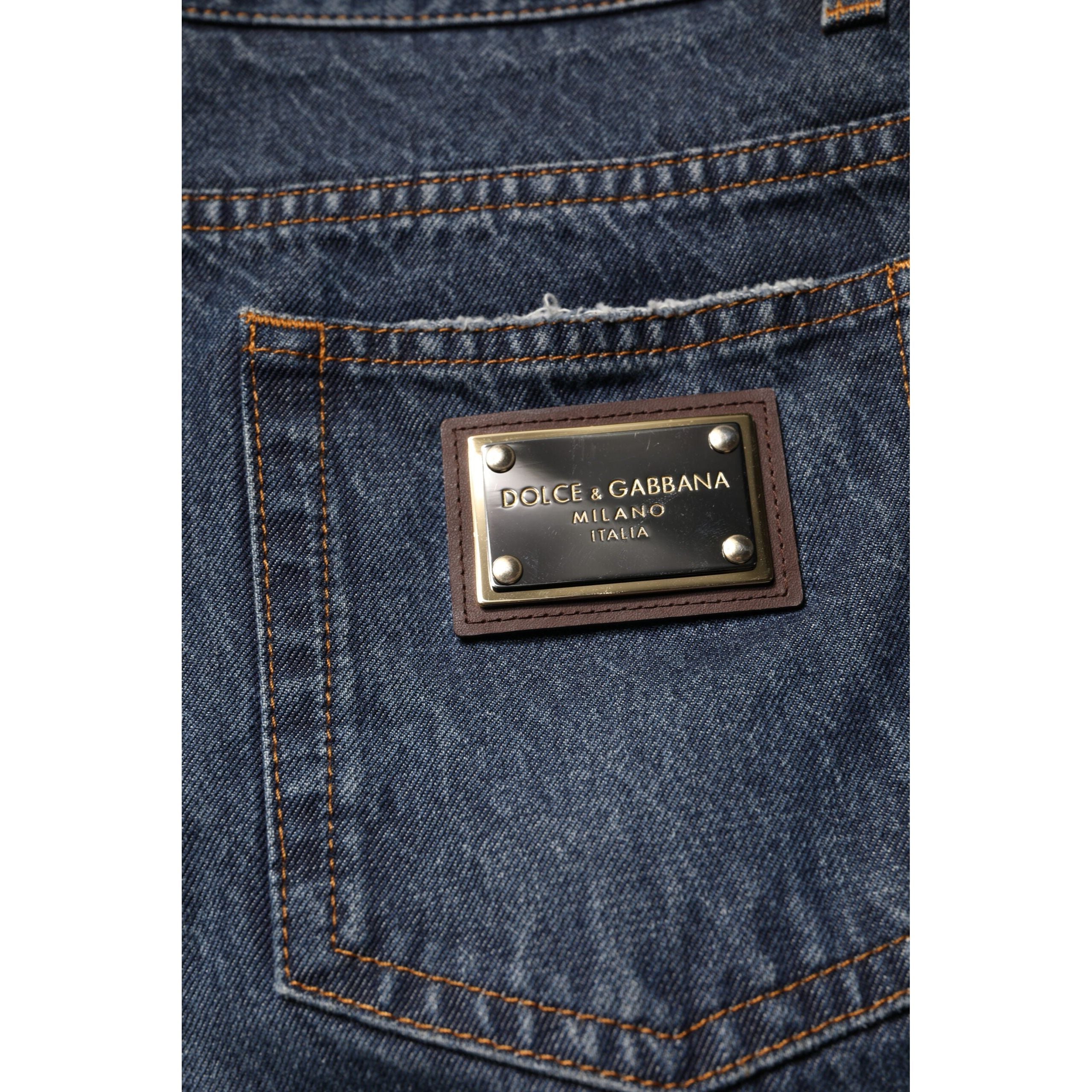 Dolce & Gabbana Beige Blue Floral Cotton Denim Jeans