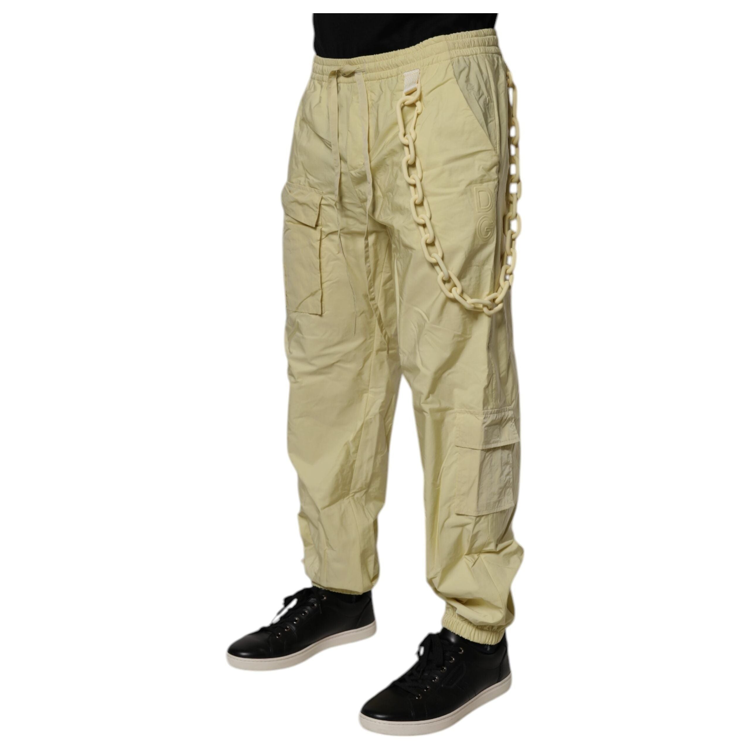 Dolce & Gabbana Yellow Nylon Cargo Chain Jogger Pants