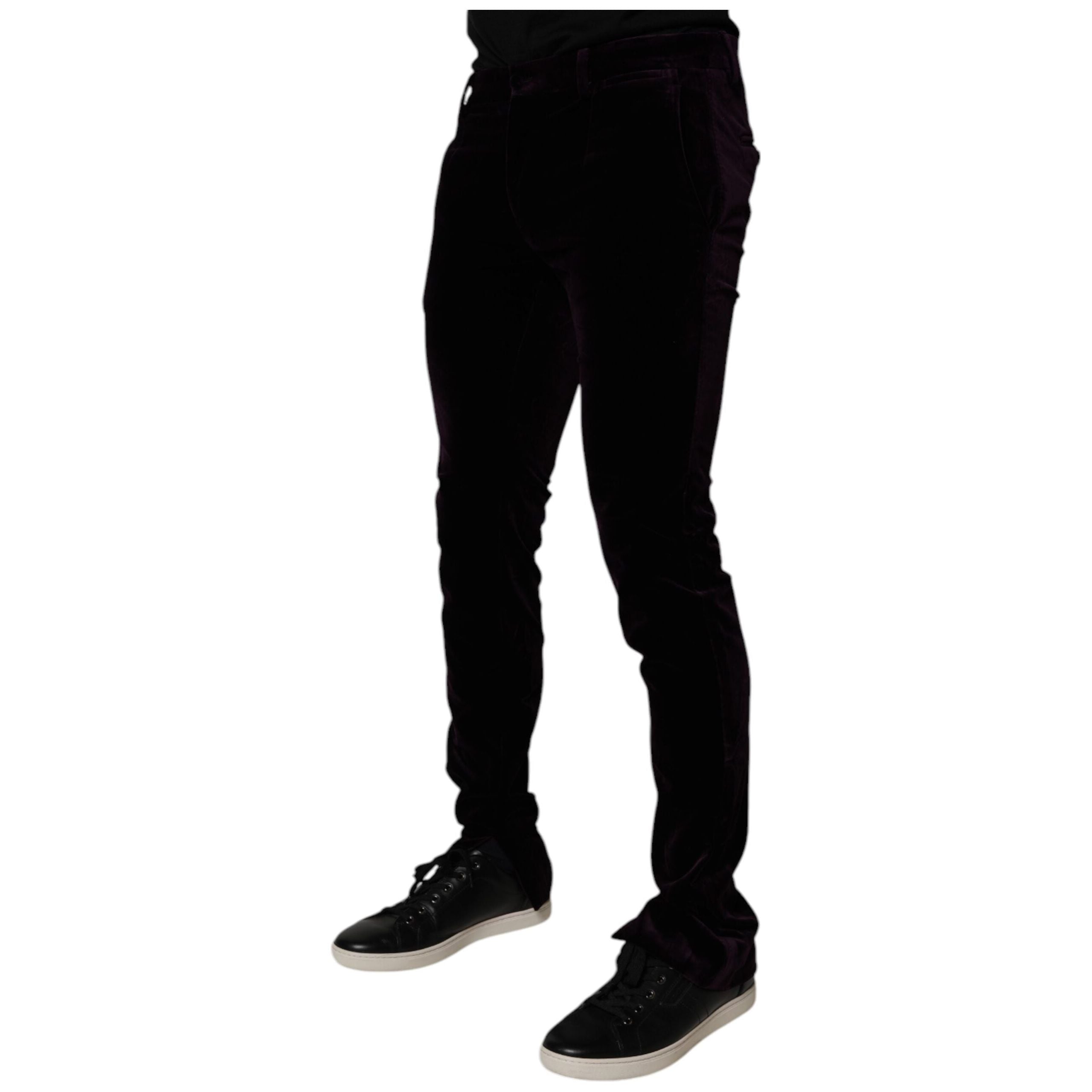 Dolce & Gabbana Violet Velvet Cotton Formal Pants