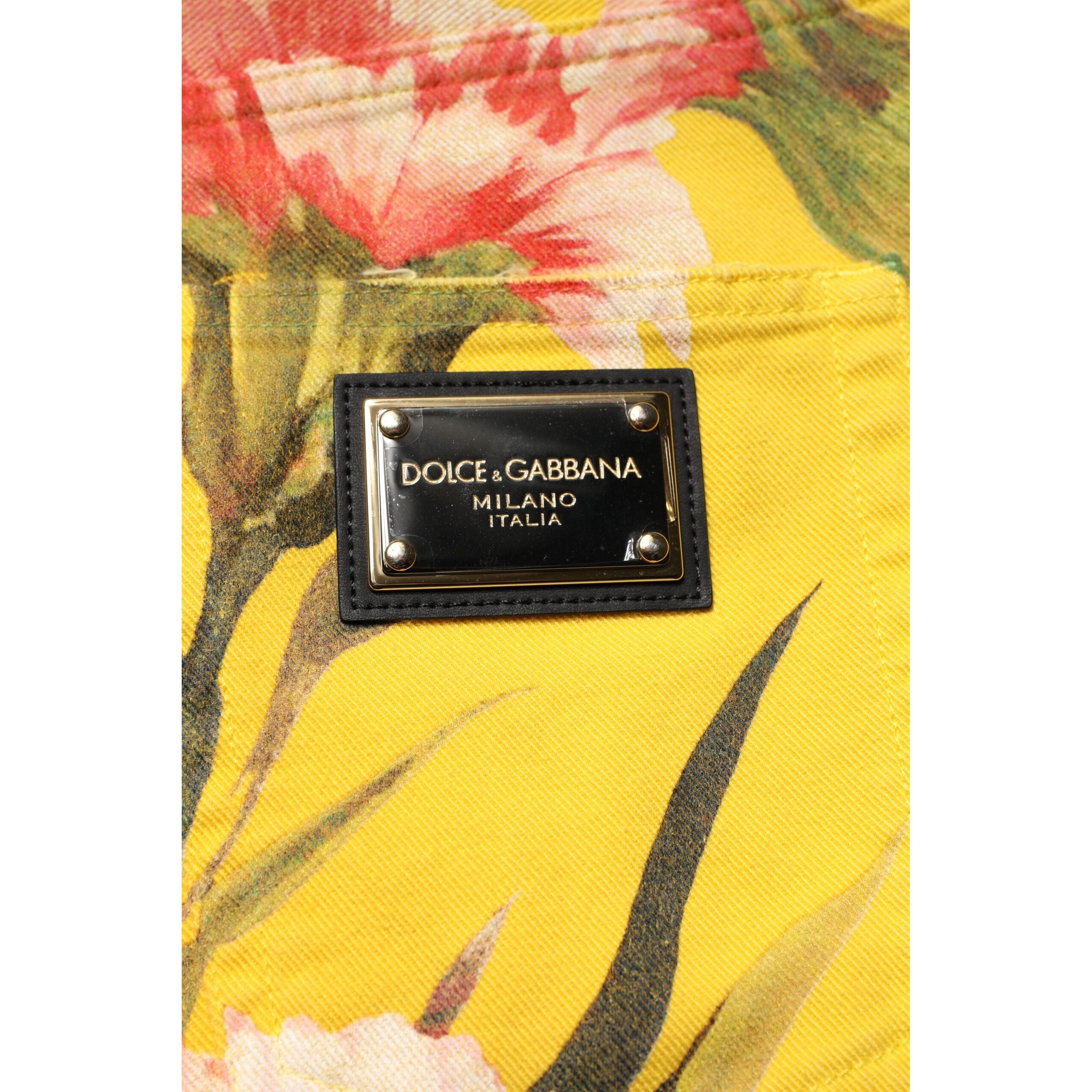 Dolce & Gabbana Yellow Floral Denim Cargo Bermuda Shorts