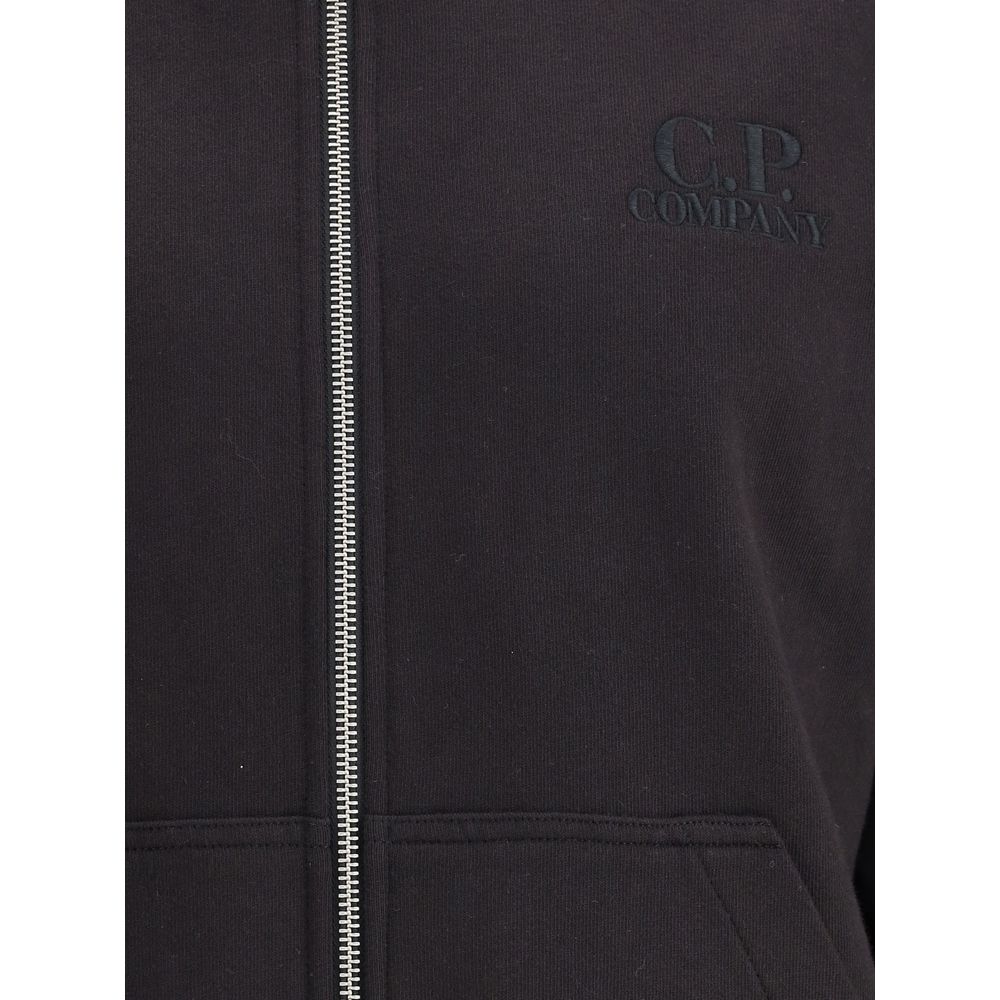 C.P. Company Grey Cotton Hoodie with Zipper for Elevated Casual Style