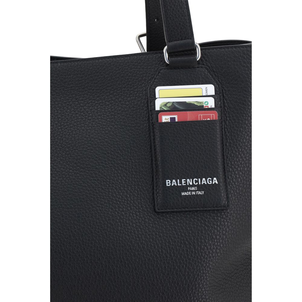 Balenciaga Black Grained Leather Card Detail Shoulder Bag