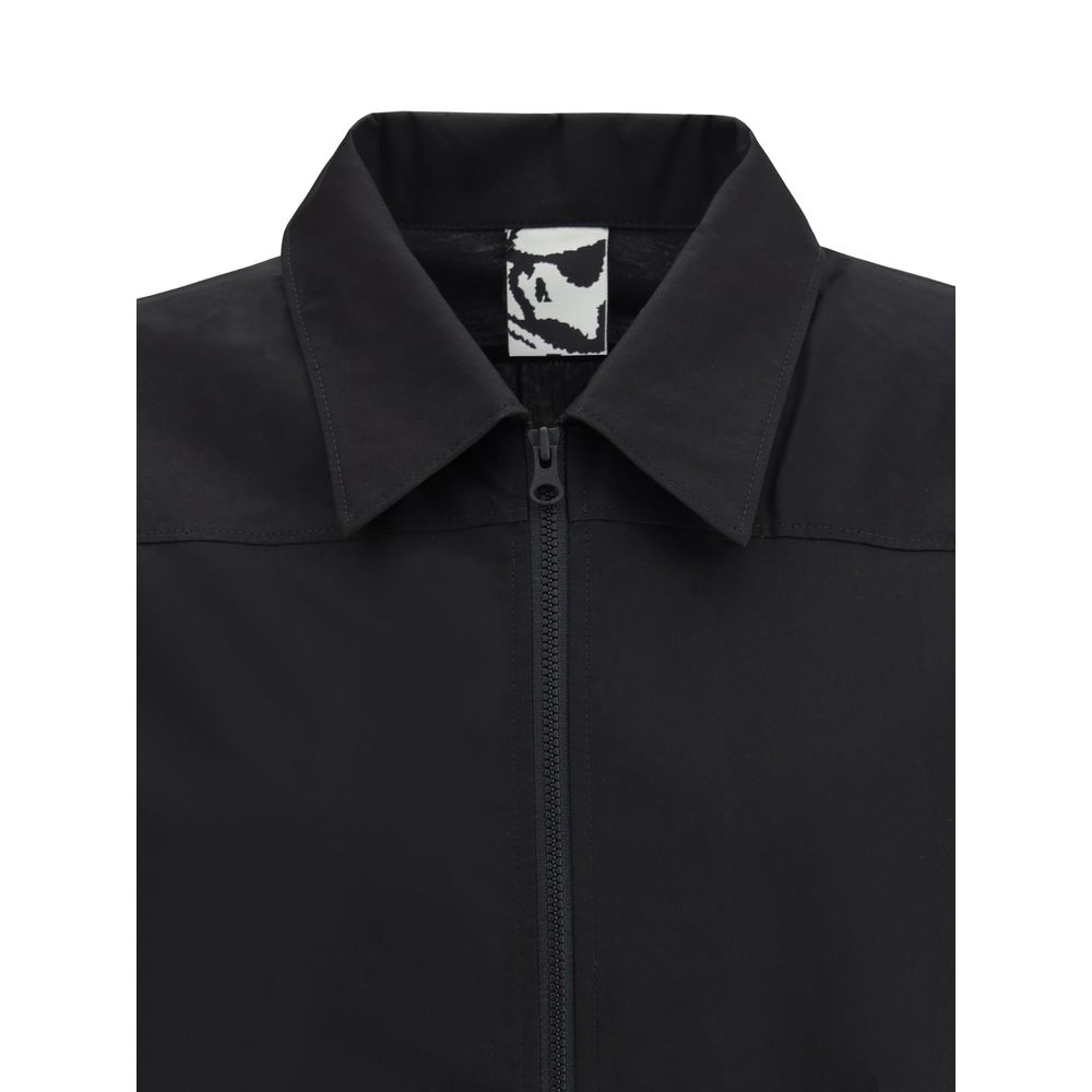 GR10K Black Cotton Zipped Shirt with Classic Collar