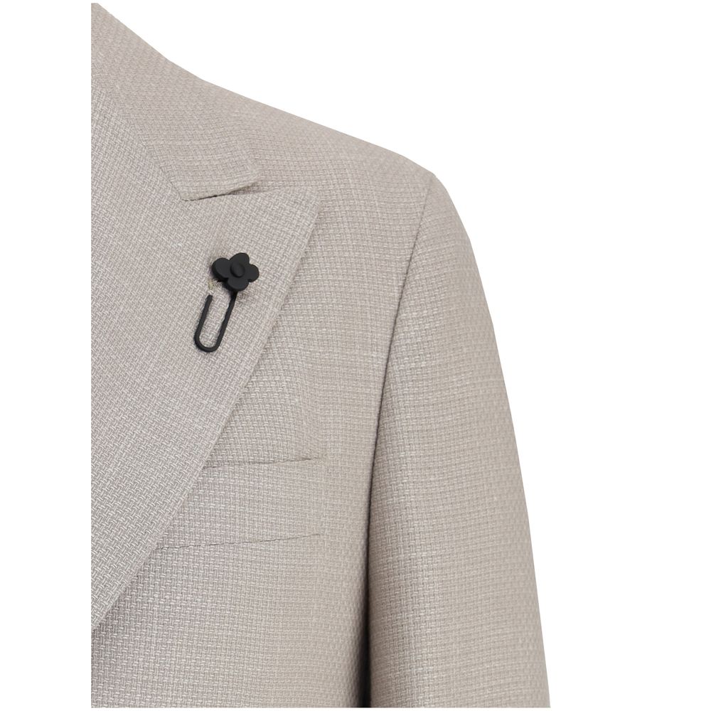 Lardini Charcoal Wool Blazer with Peaked Lapel and Iconic Brooch