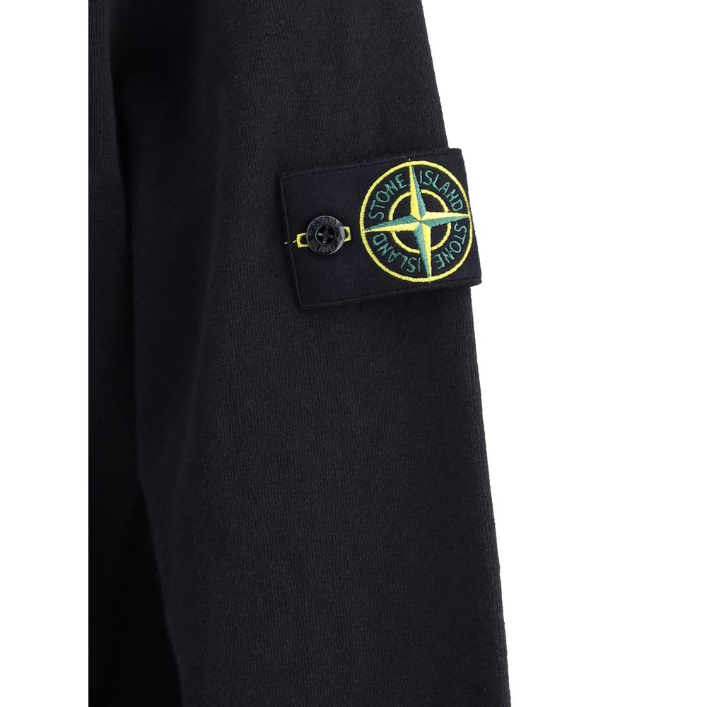 Stone Island Black Cotton Logoed Sweatshirt for Elevated Casual Style