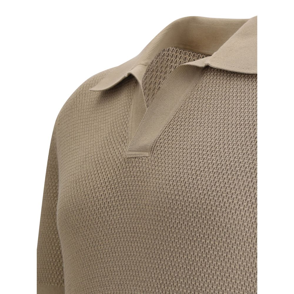 ZEGNA Navy Premium Knit Fabric Polo Shirt Elegance