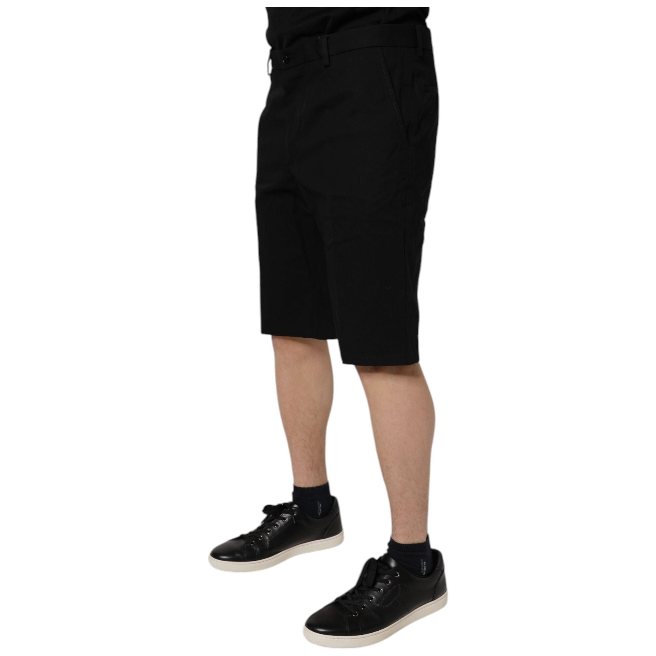 Dolce & Gabbana Black Cotton Stretch Mid Waist Bermuda Shorts