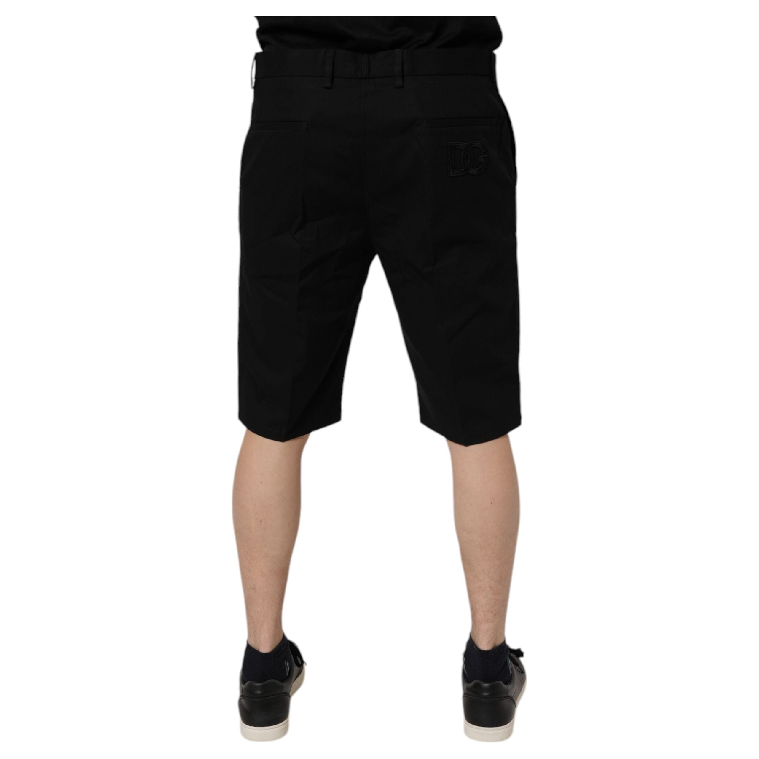 Dolce & Gabbana Black Cotton Stretch Mid Waist Bermuda Shorts