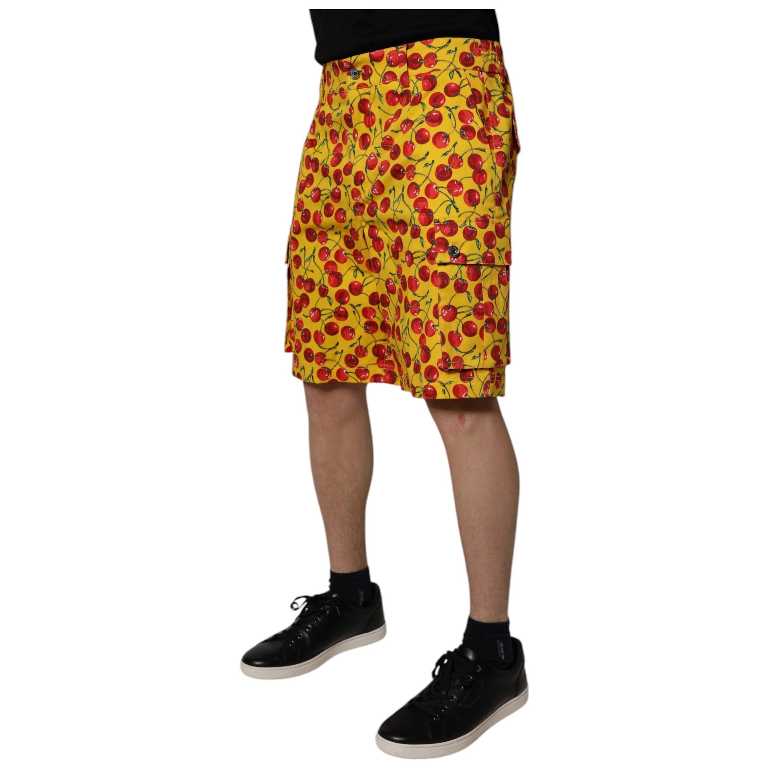 Dolce & Gabbana Yellow Cotton Cherry Print Bermuda Shorts