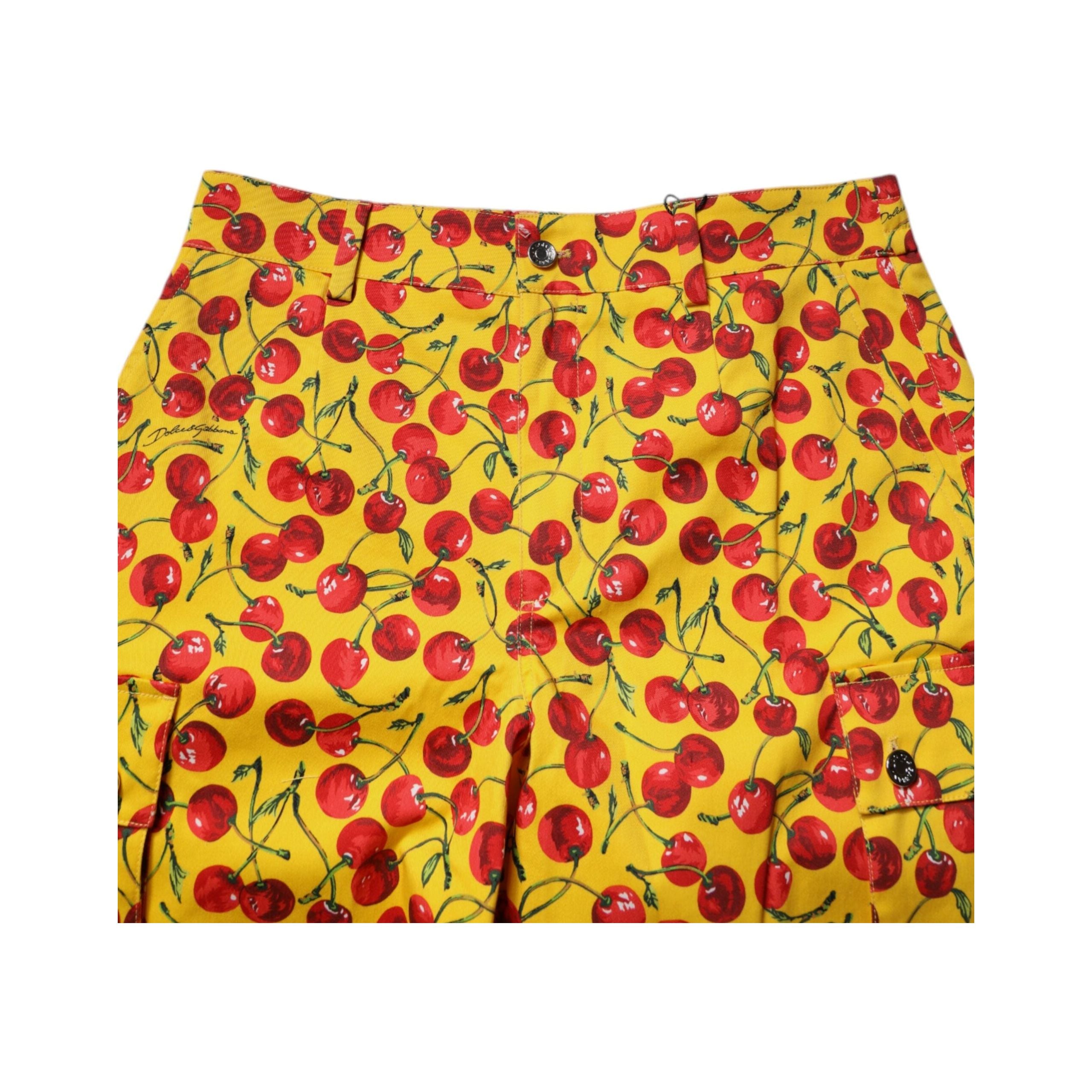 Dolce & Gabbana Yellow Cotton Cherry Print Bermuda Shorts