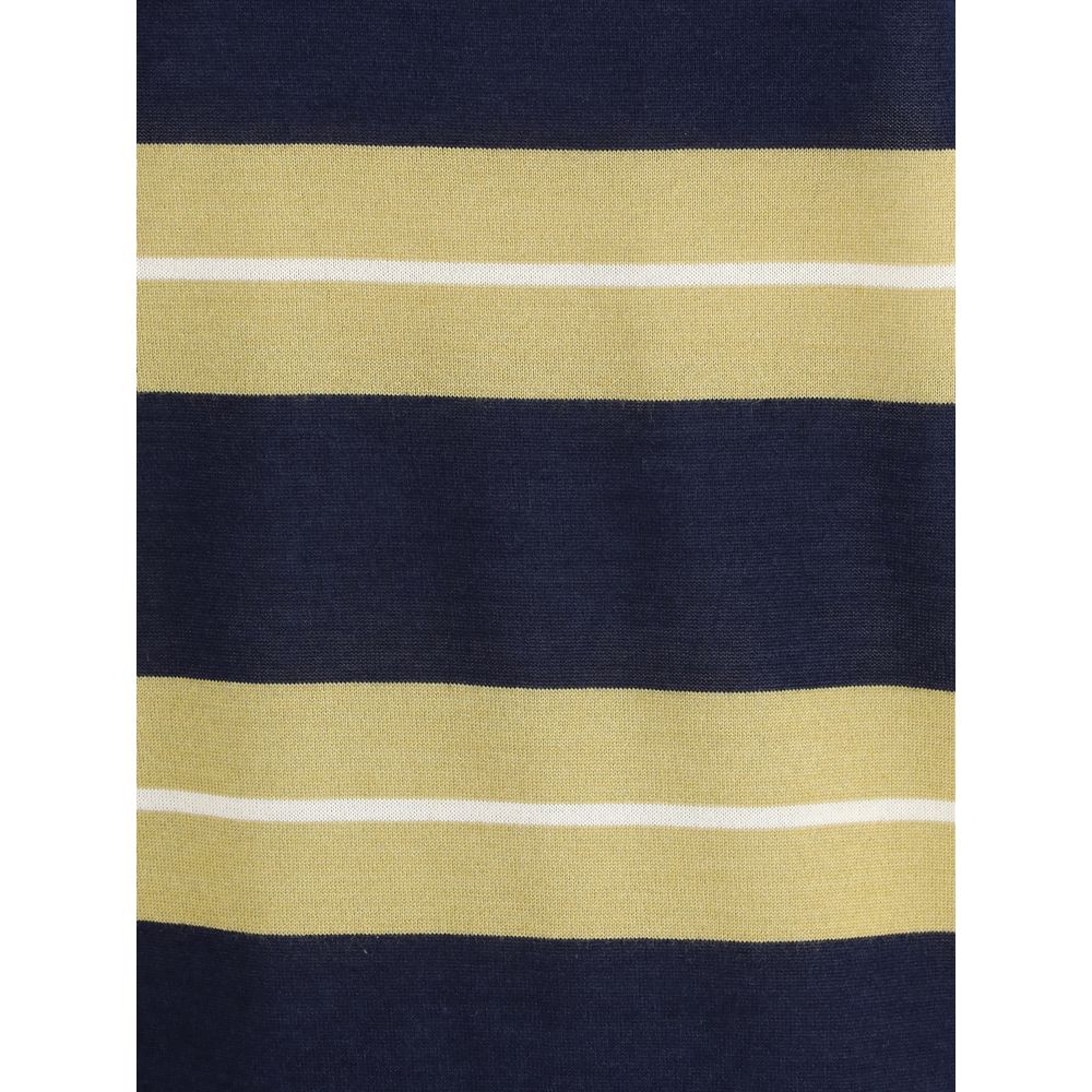 Ami Paris Navy Merino Wool Raye Polo Shirt