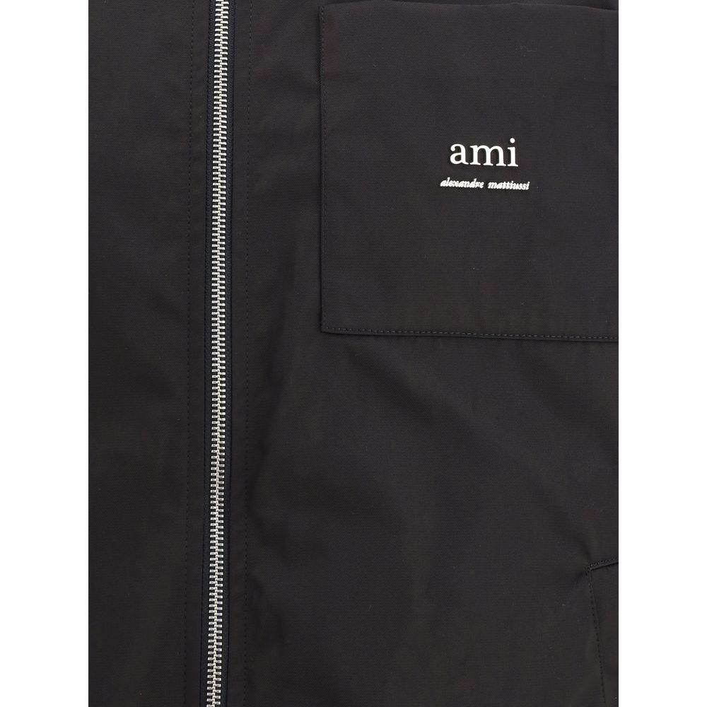 Ami Paris Navy Cotton Jacket for Elevated Urban Elegance
