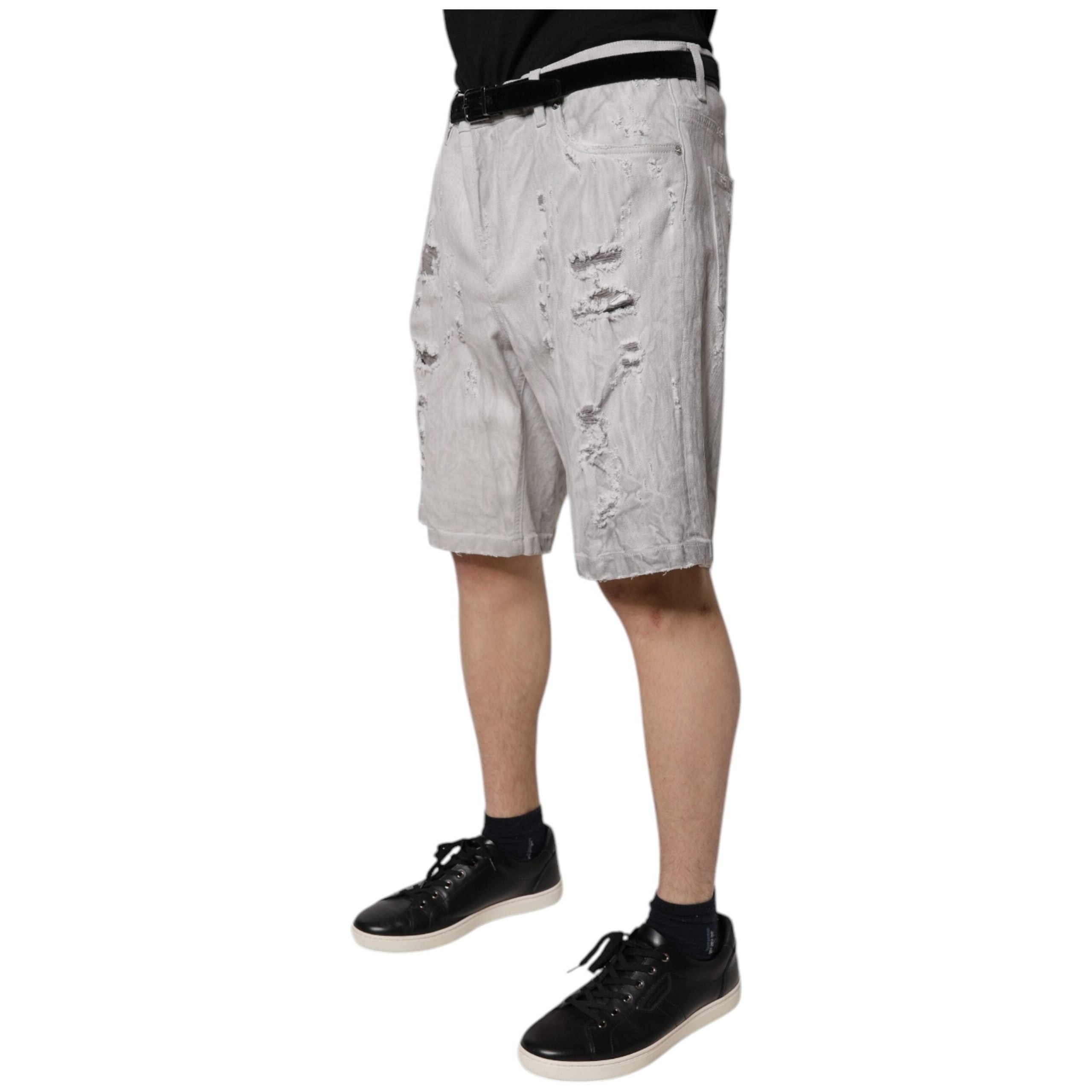 Dolce & Gabbana Light Gray Tattered Denim Bermuda Shorts