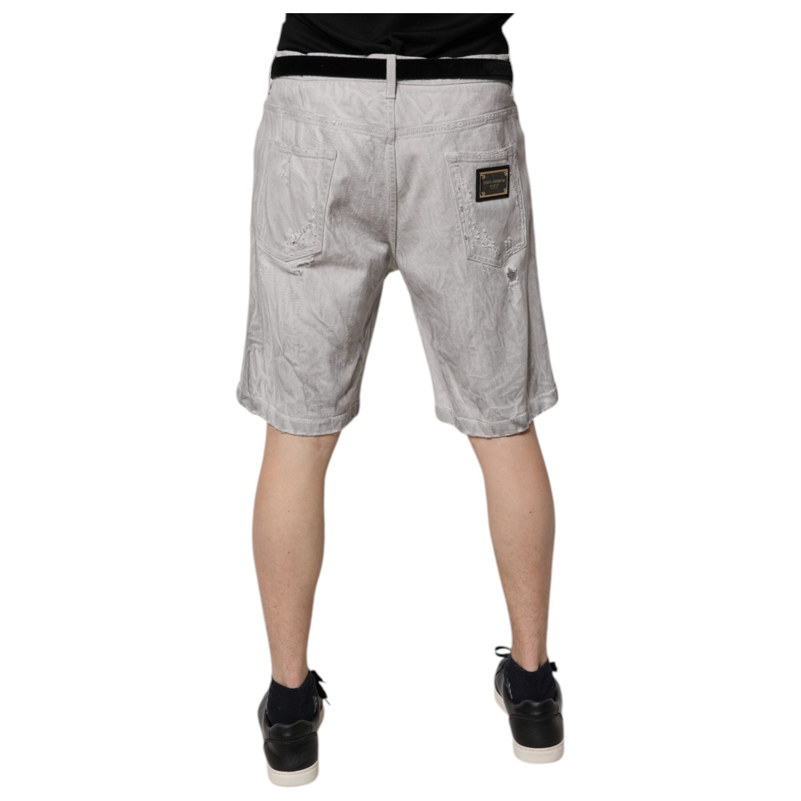 Dolce & Gabbana Light Gray Tattered Denim Bermuda Shorts