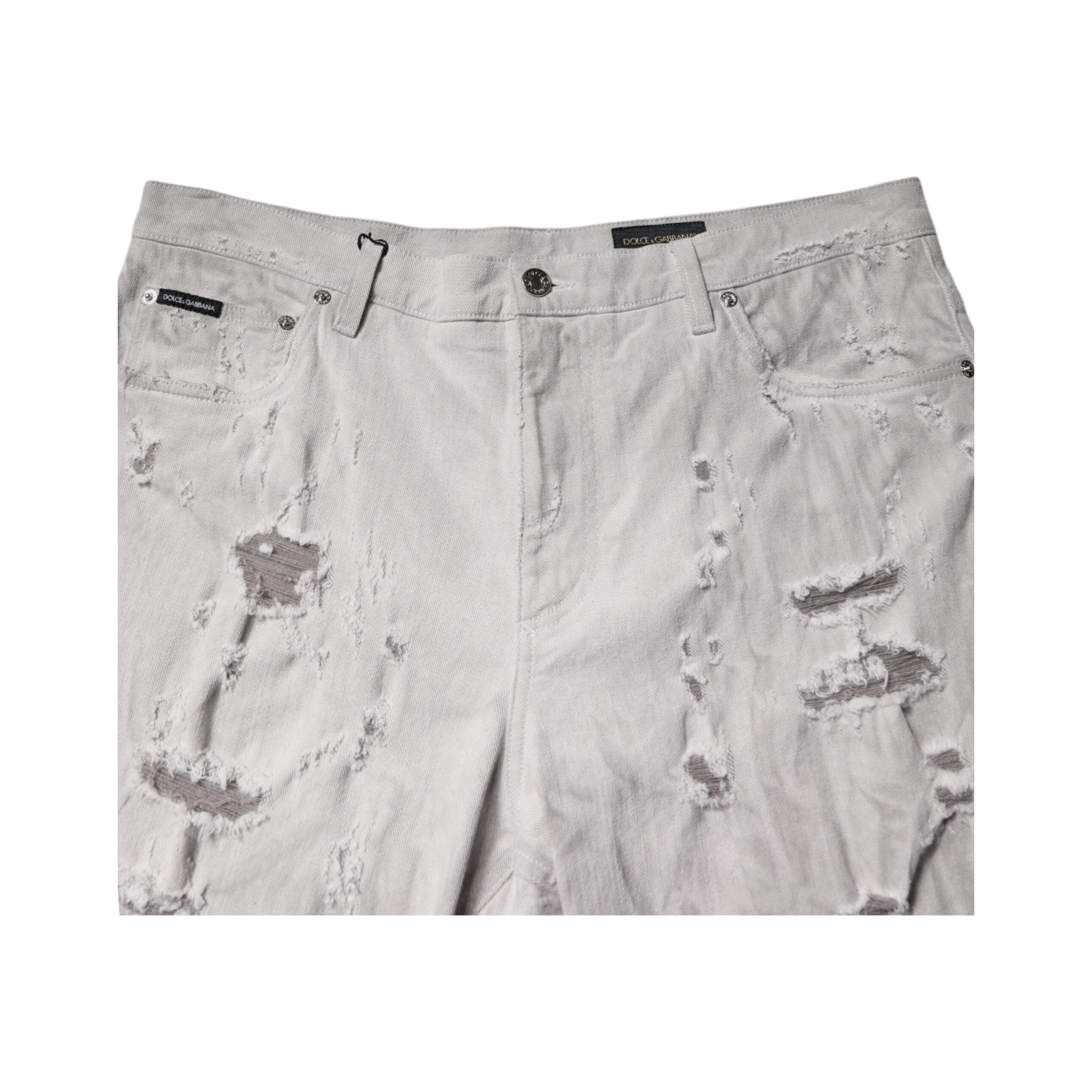 Dolce & Gabbana Light Gray Tattered Denim Bermuda Shorts