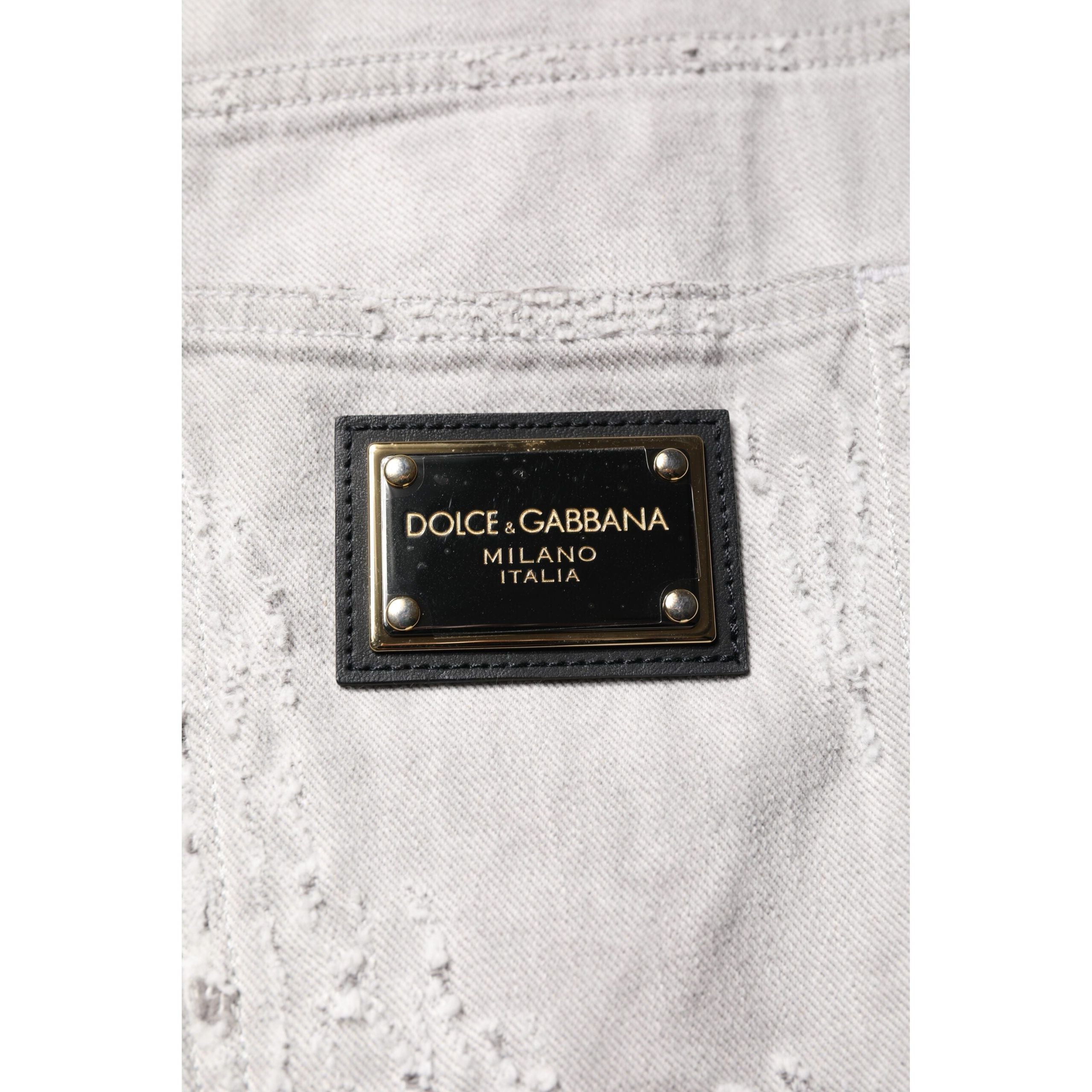 Dolce & Gabbana Light Gray Tattered Denim Bermuda Shorts