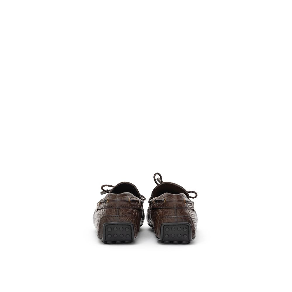 Tod's Brown Leather Loafer with Luxurious Crocodile Print