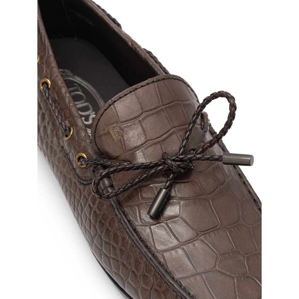 Tod's Brown Leather Loafer with Luxurious Crocodile Print