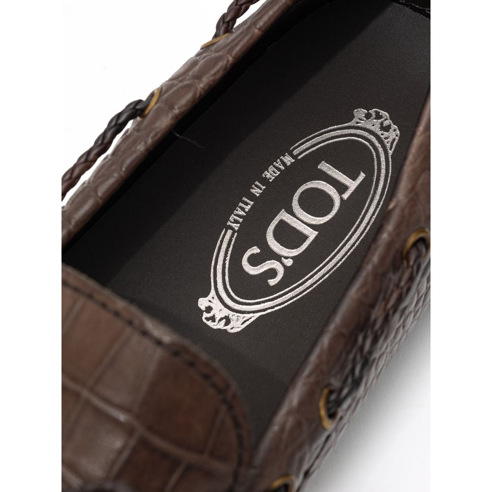 Tod's Brown Leather Loafer with Luxurious Crocodile Print