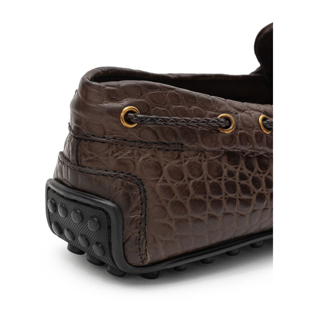 Tod's Brown Leather Loafer with Luxurious Crocodile Print
