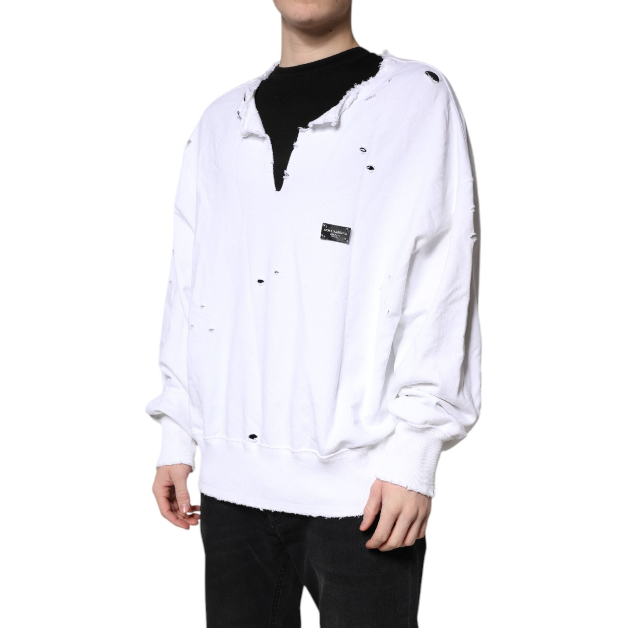 Dolce & Gabbana White Cotton Pullover Sweatshirt Sweater