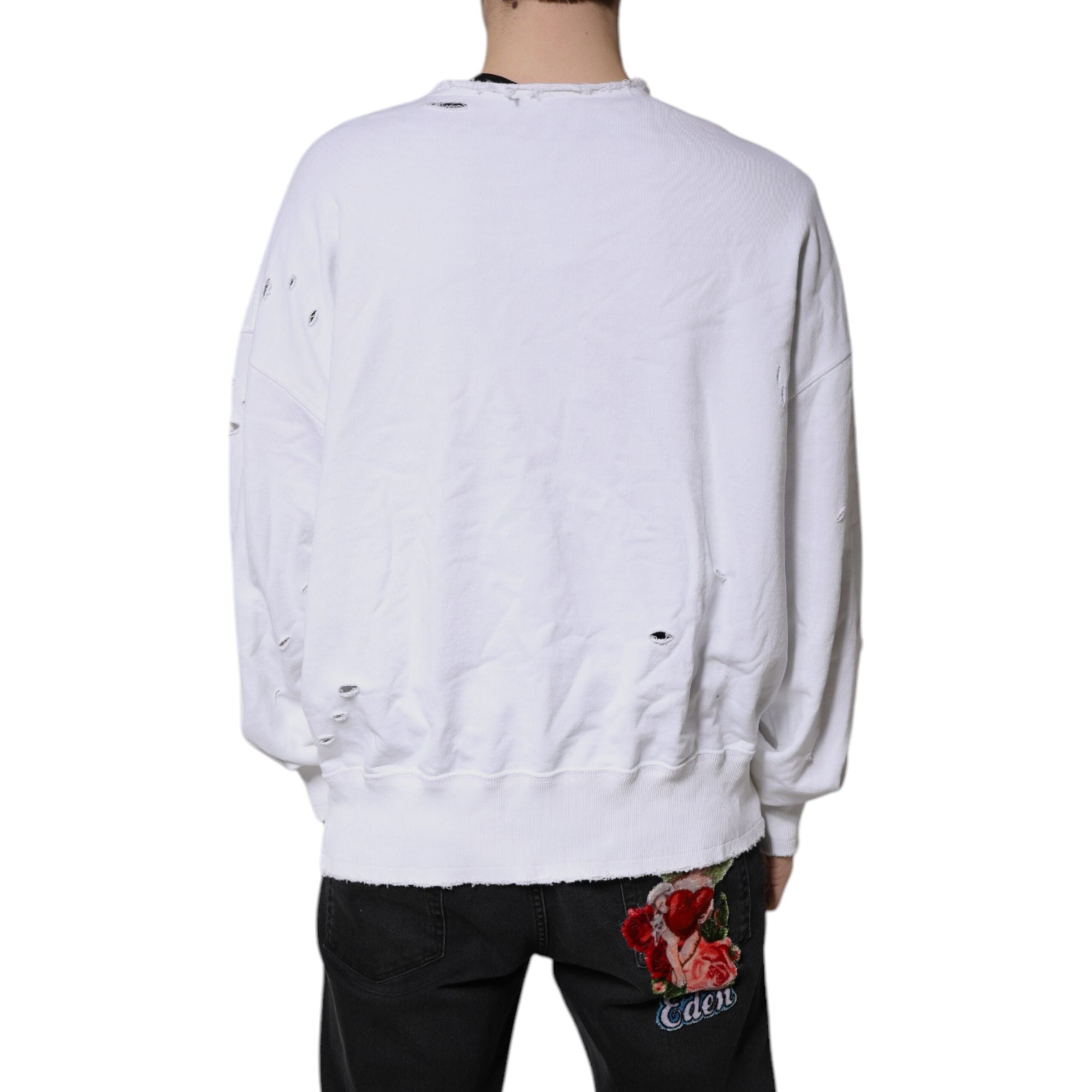 Dolce & Gabbana White Cotton Pullover Sweatshirt Sweater