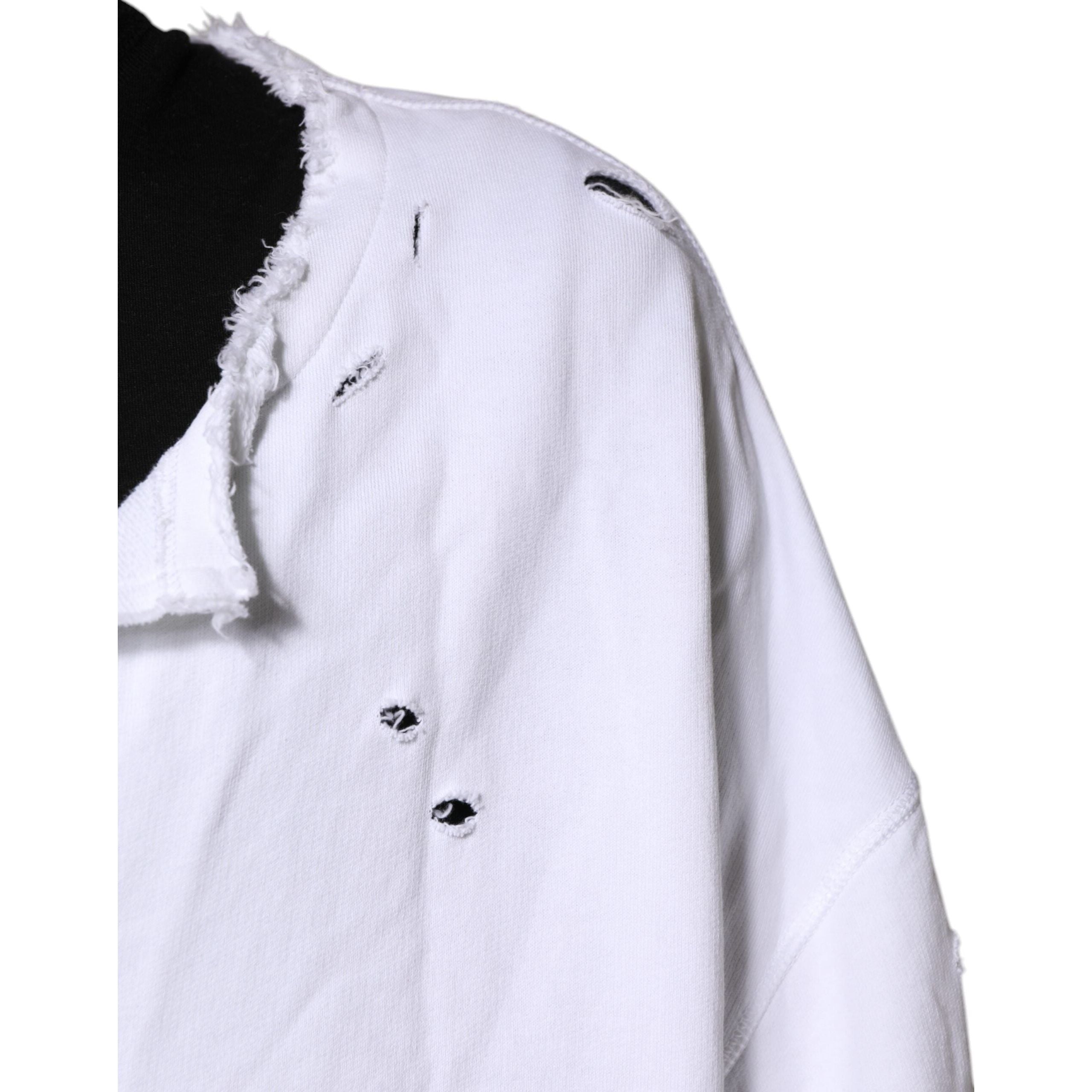 Dolce & Gabbana White Cotton Pullover Sweatshirt Sweater
