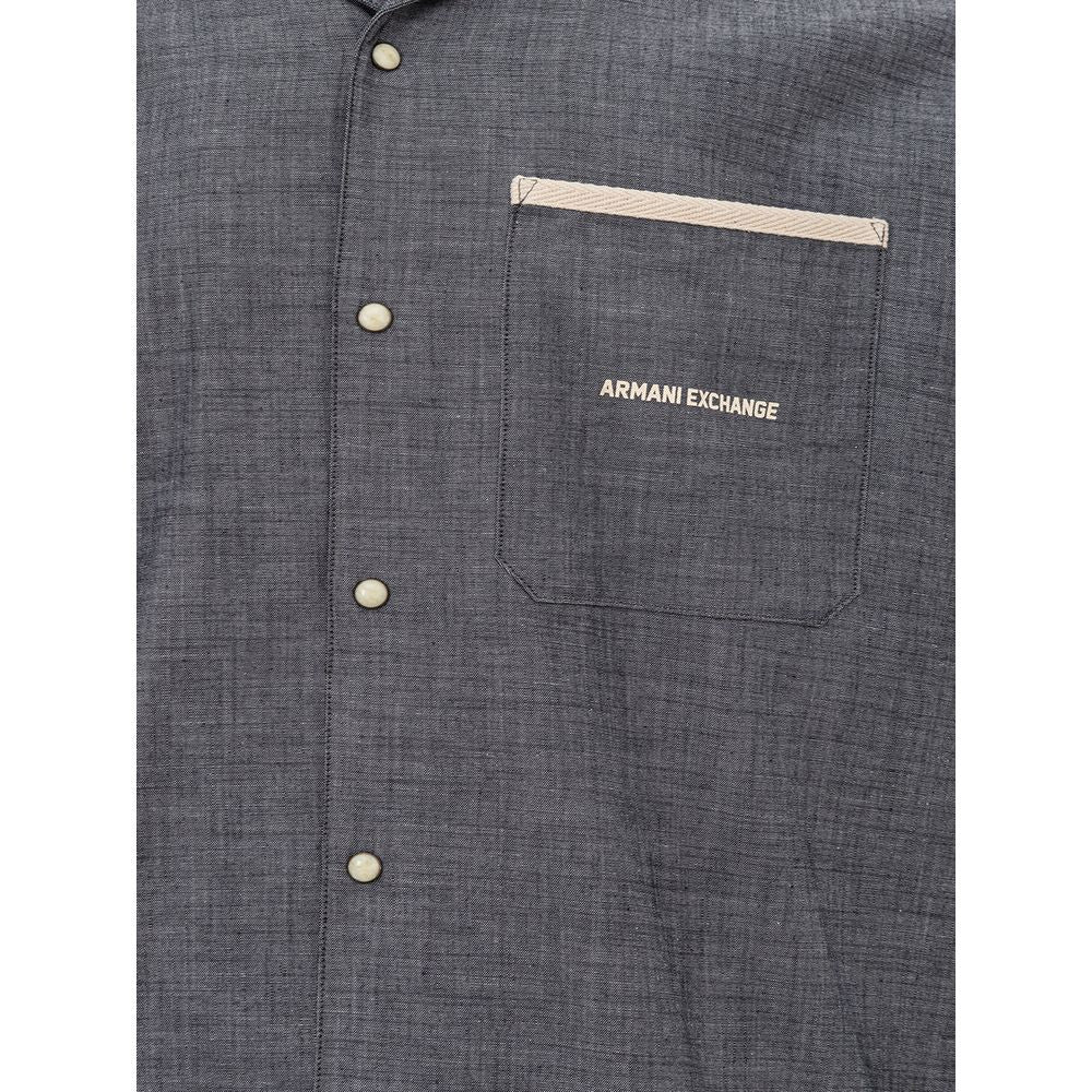 Armani Exchange Blue Cotton Shirt for Timeless Elegance