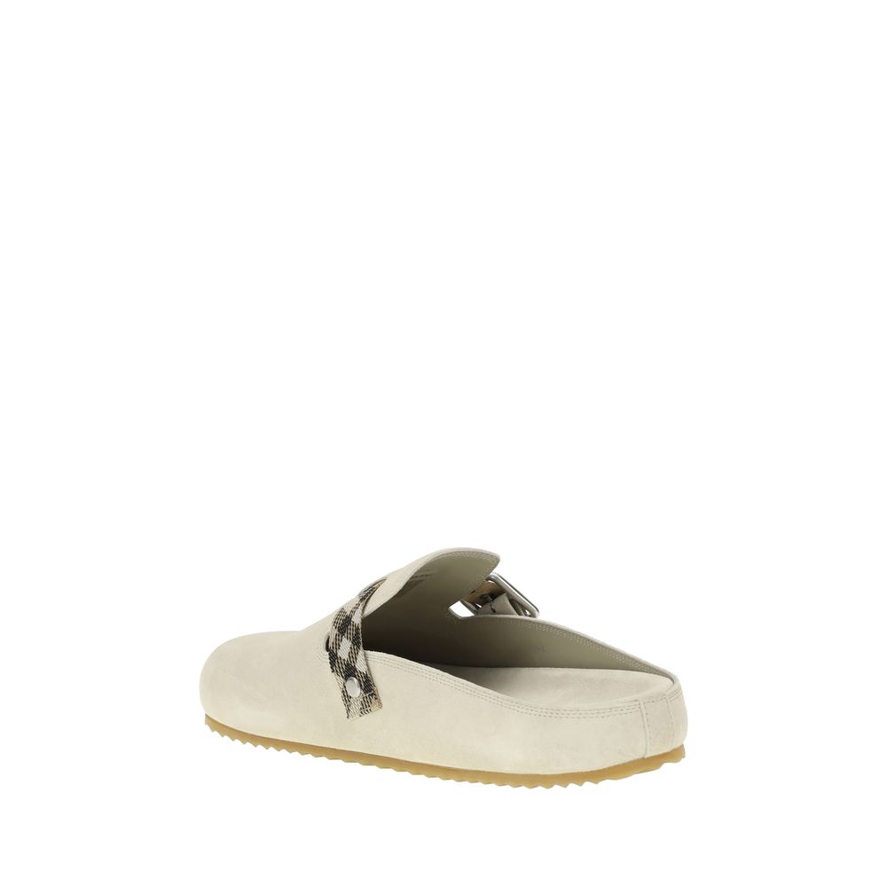 Burberry Beige Suede Clogs Urchin Sandals Modern Luxury Footwear